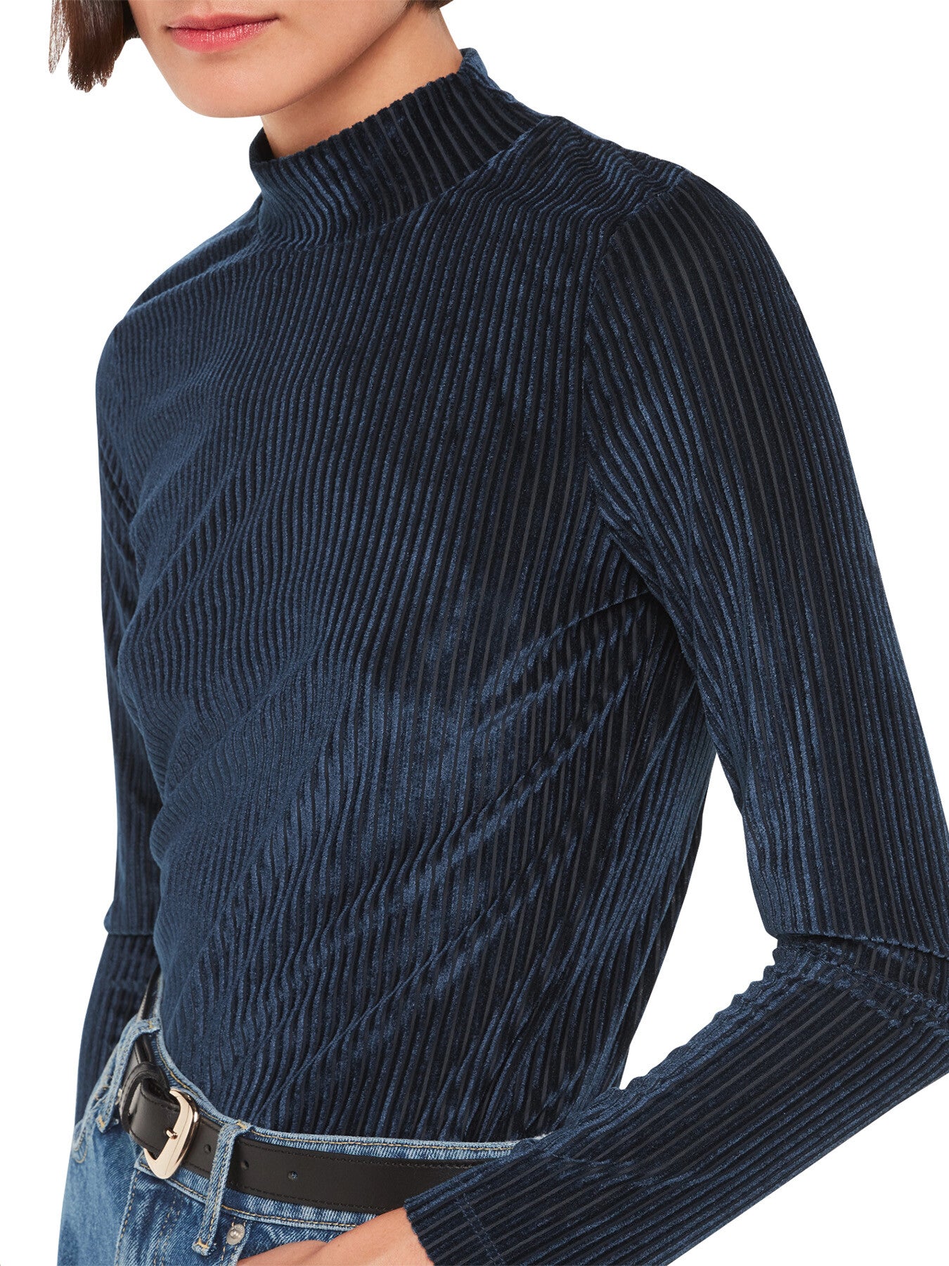 Velvet Stripe High Neck Top