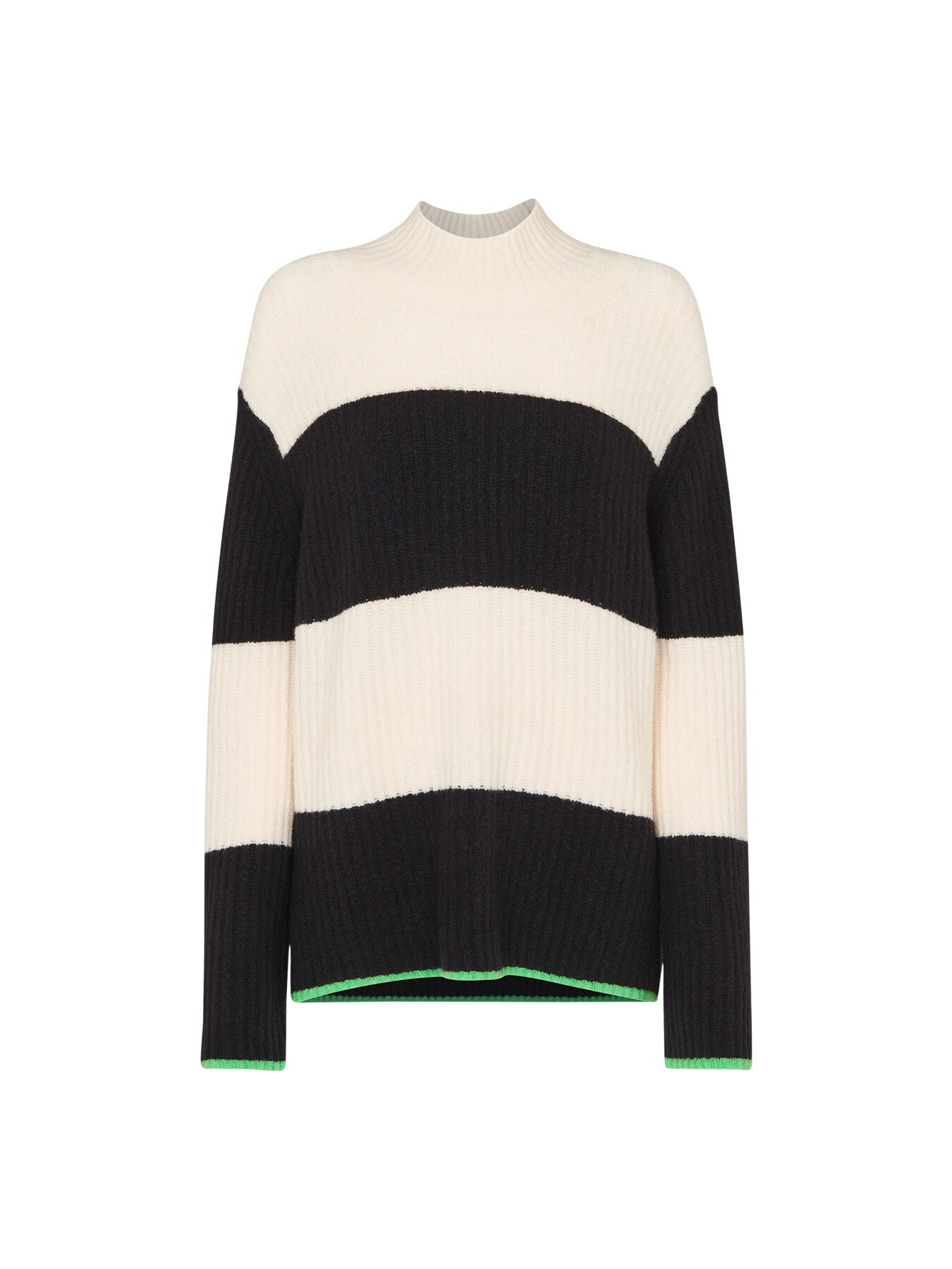 Block Stripe Rib Funnel Neck