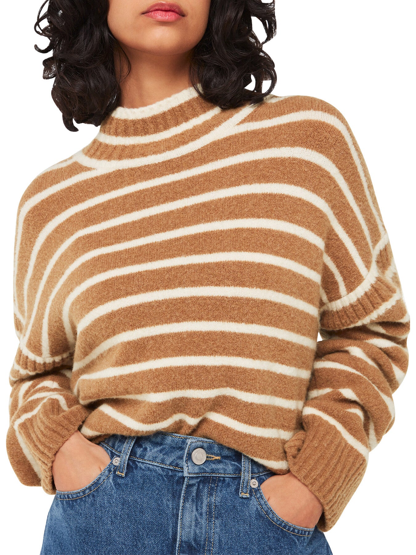 Stripe Rib Detail Funnel Knit