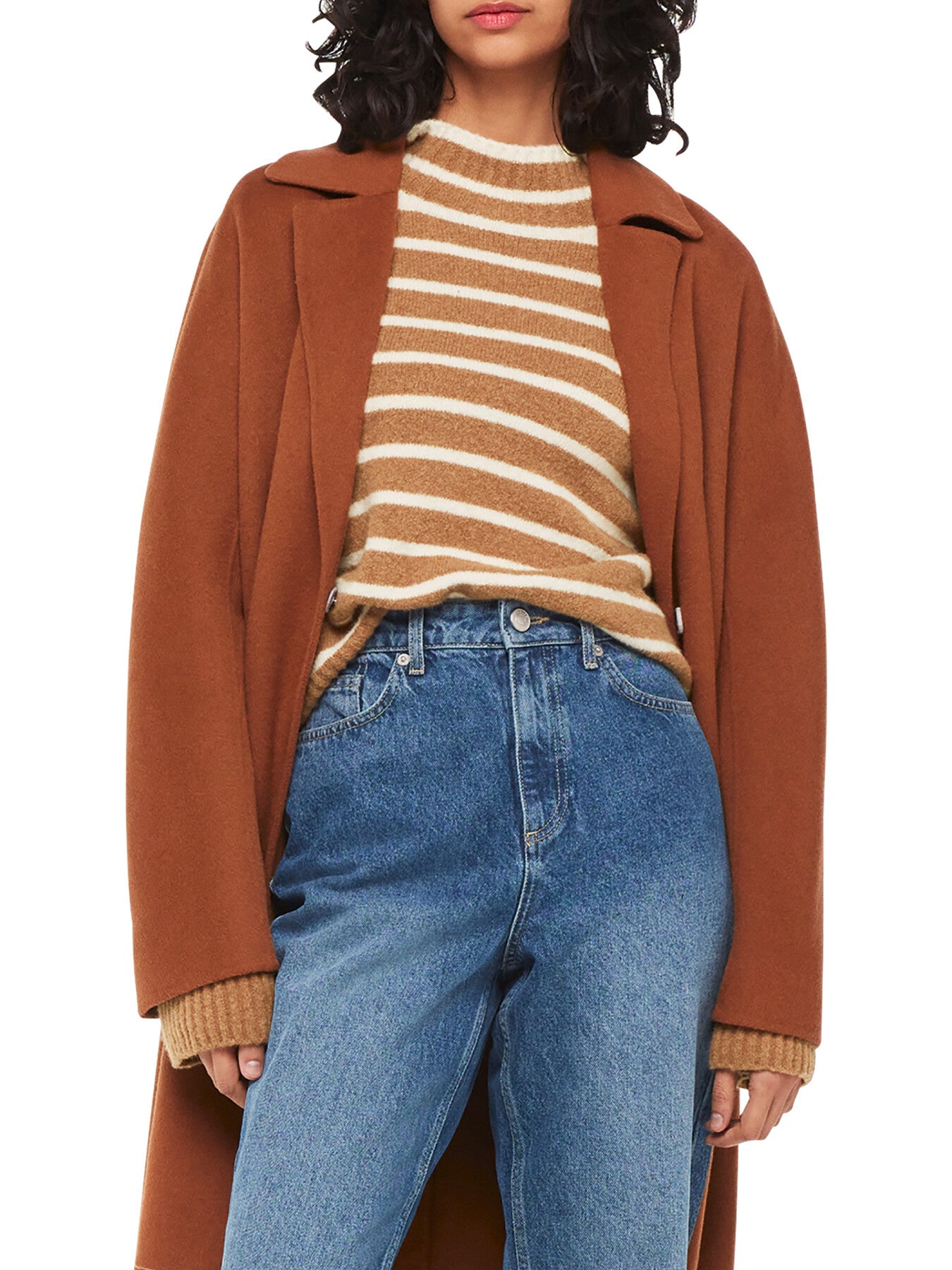 Stripe Rib Detail Funnel Knit