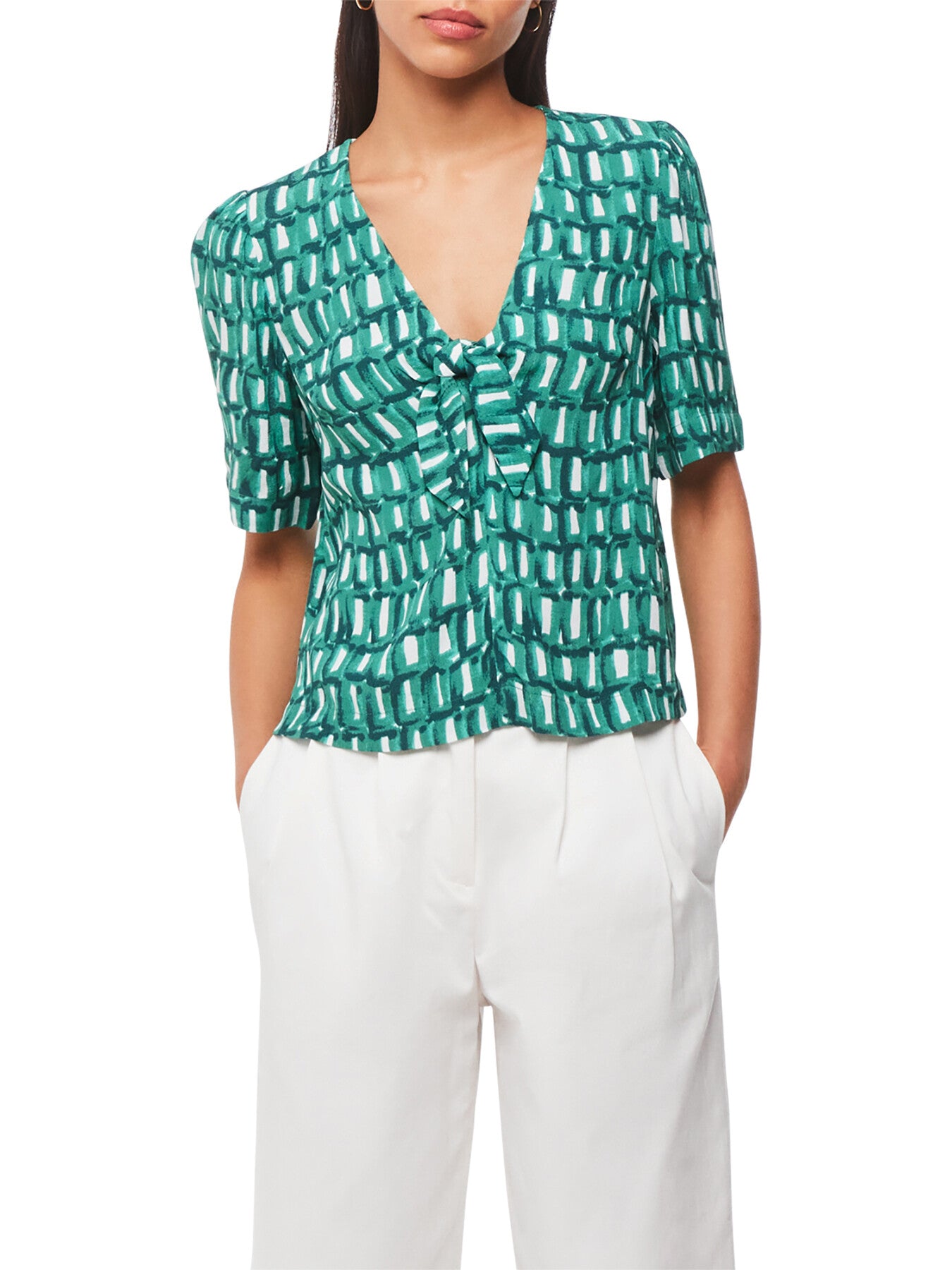 Linked Smudge Tie Front Top