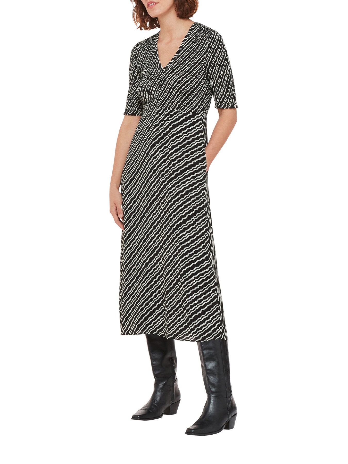 Diagonal Ripple Shirred Dress
