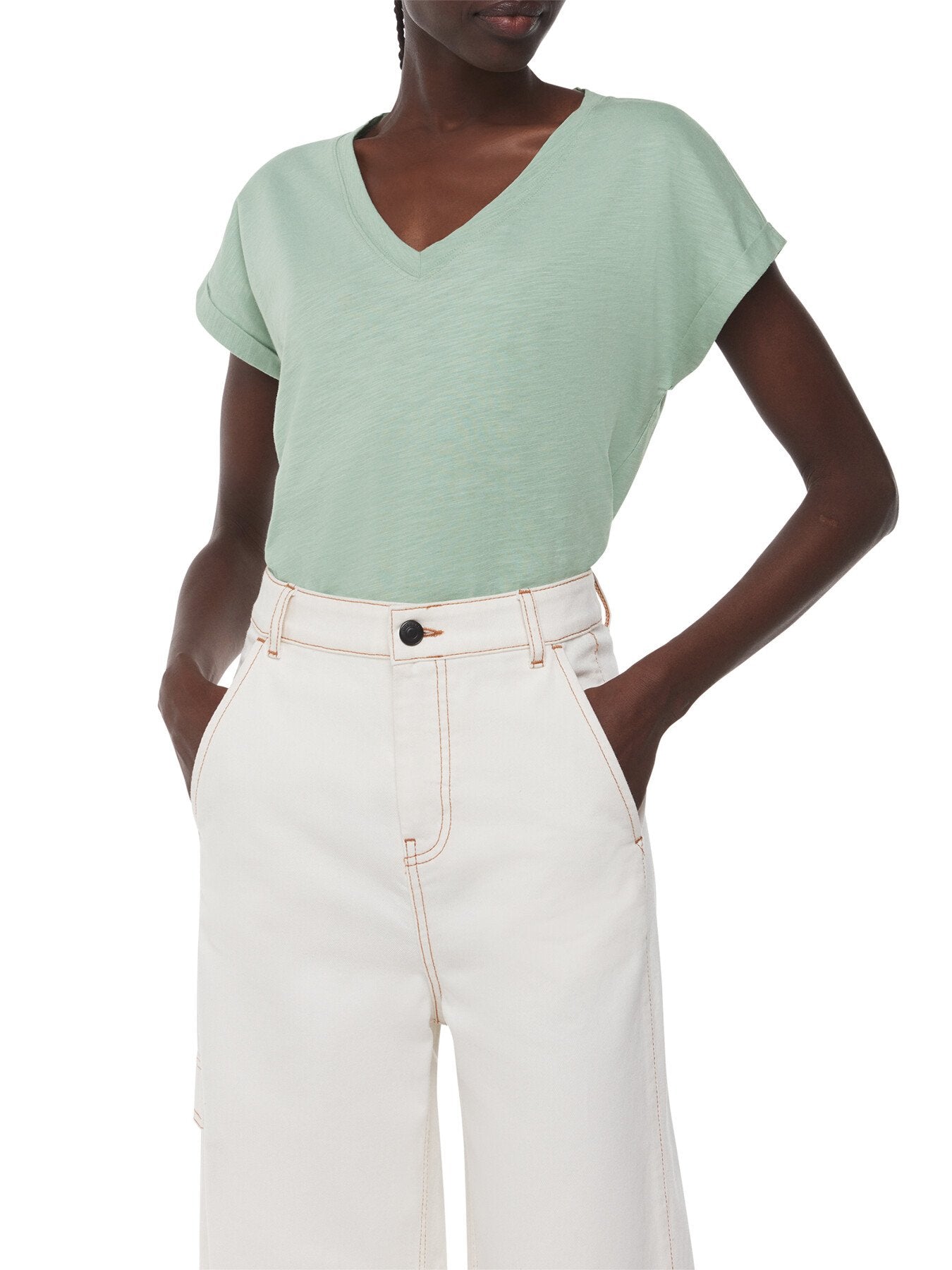 Willa V Neck Cap Sleeve Tee