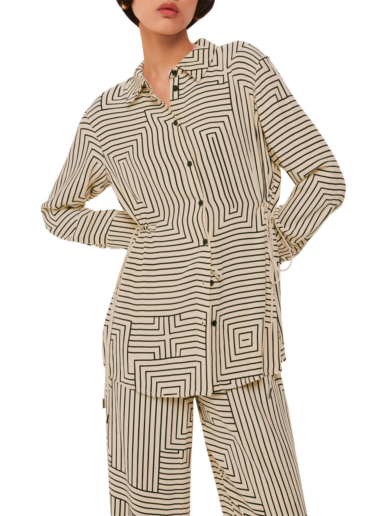 Angled Stripe Tie Detail Shirt