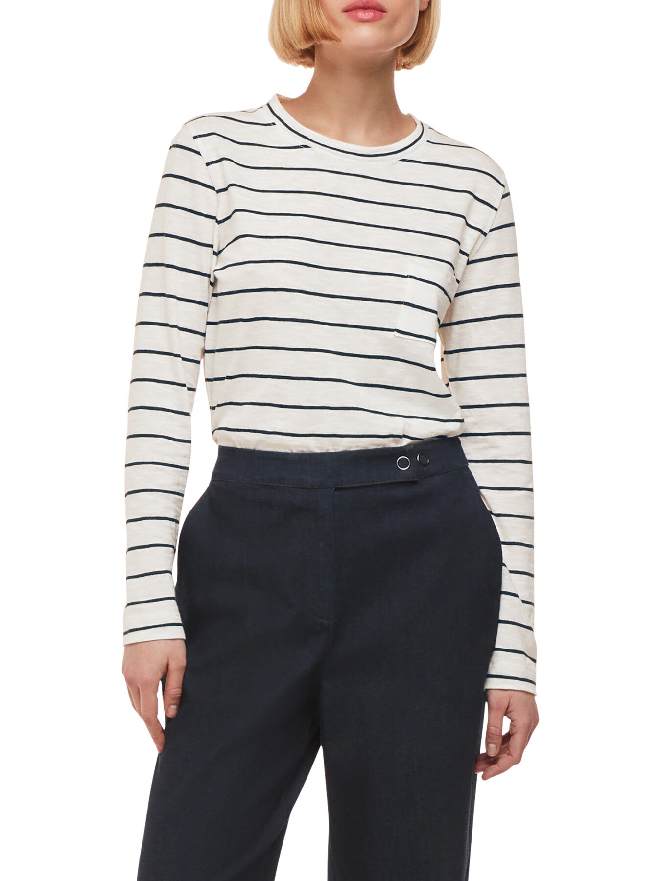 Stripe Crew Neck Pocket Top