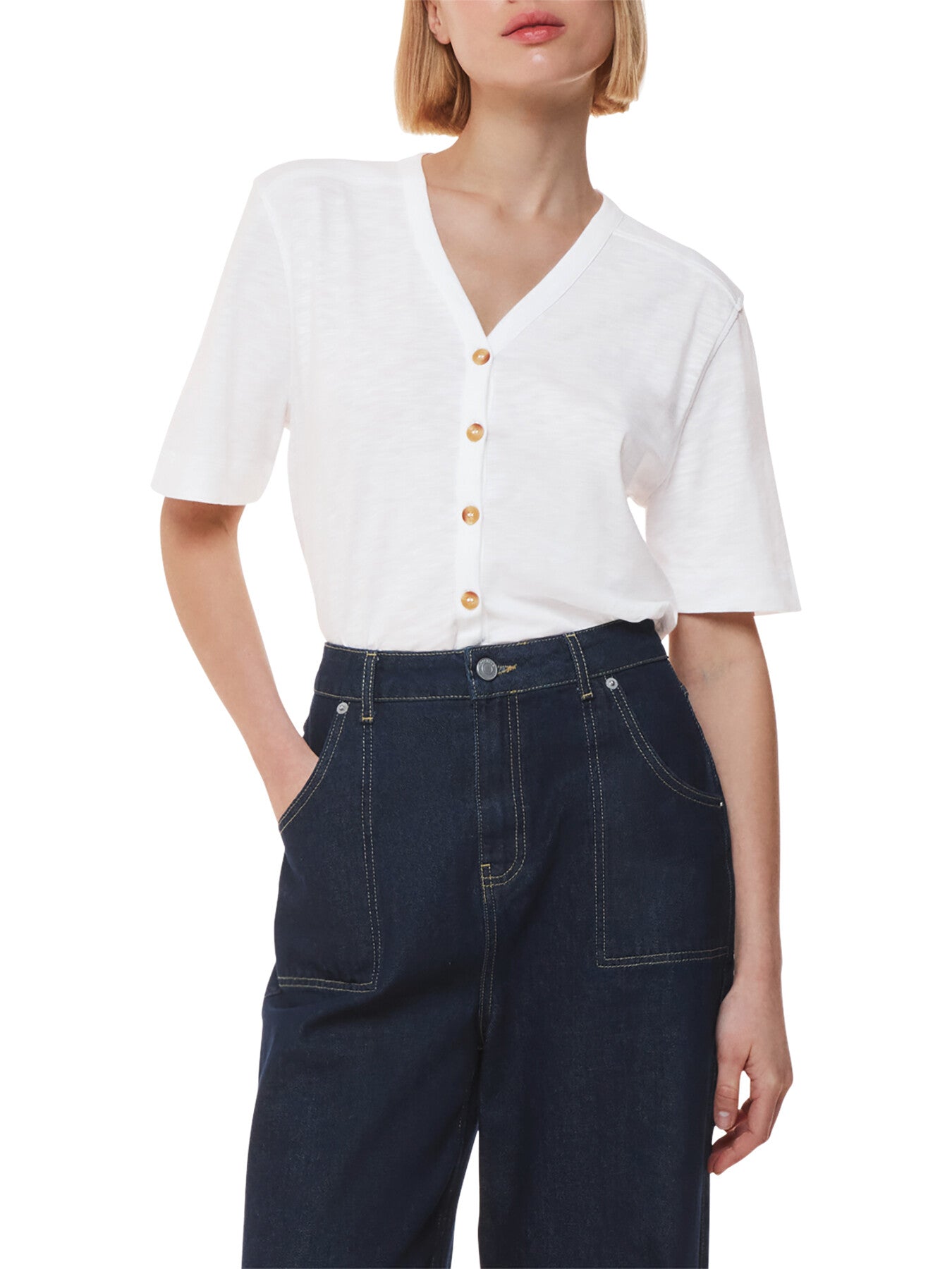 Ella V Neck Button Through Tee