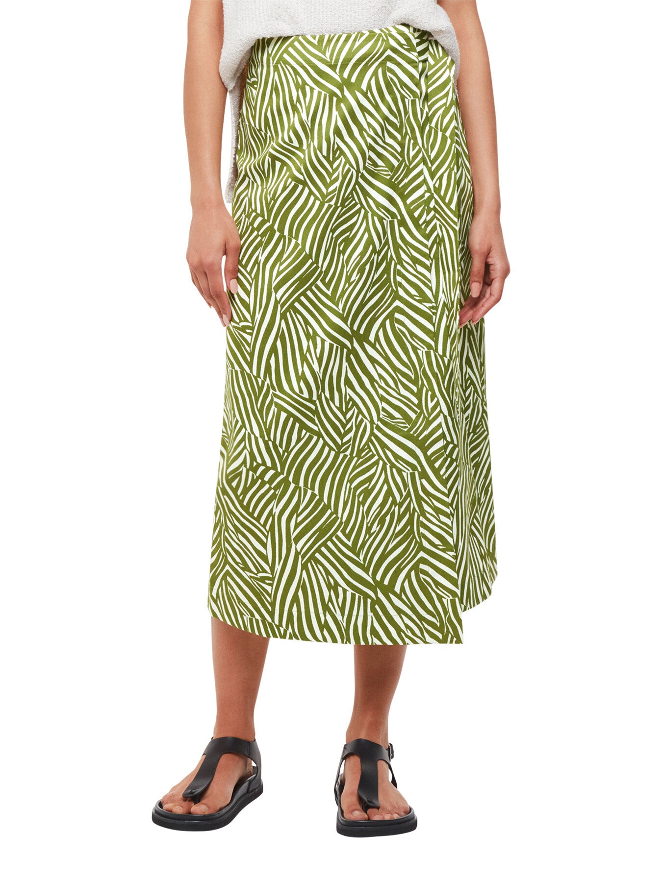 Linear Leaf Wrap Midi Skirt