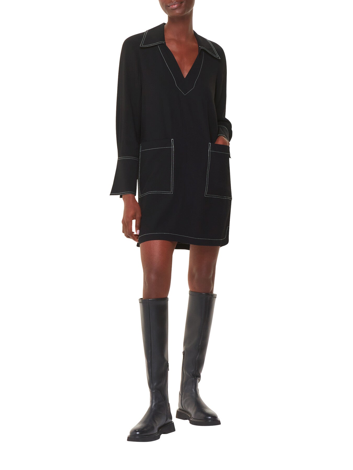 Topstitch Detail Shirt Dress