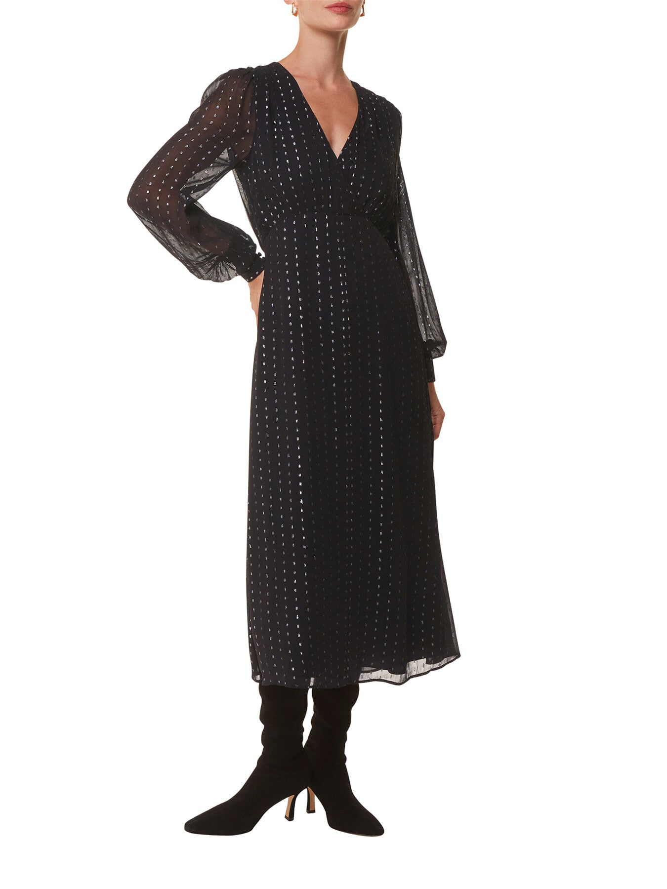 Metallic Stripe Midi Dress