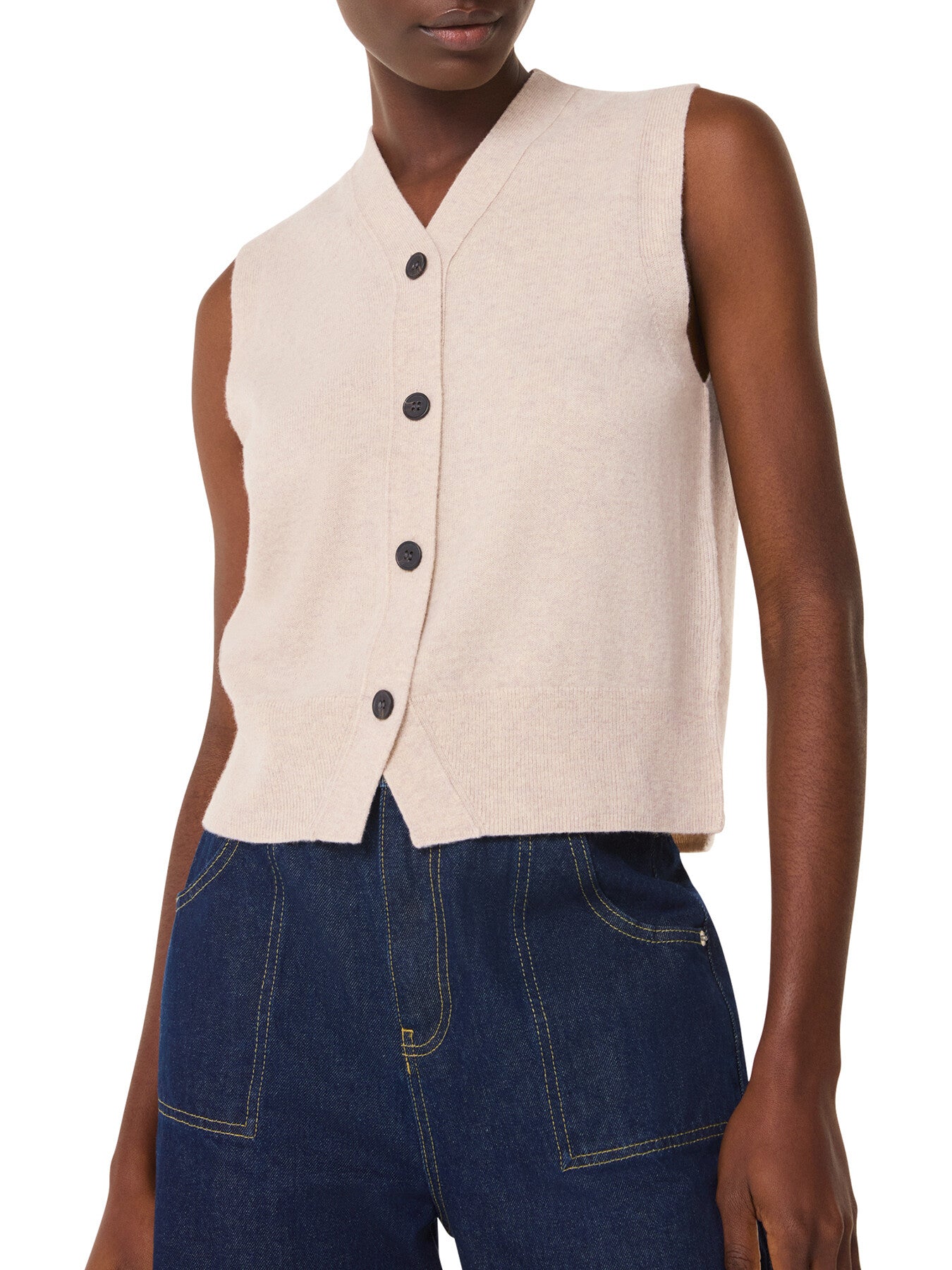 Wool V Neck Button Front Tank