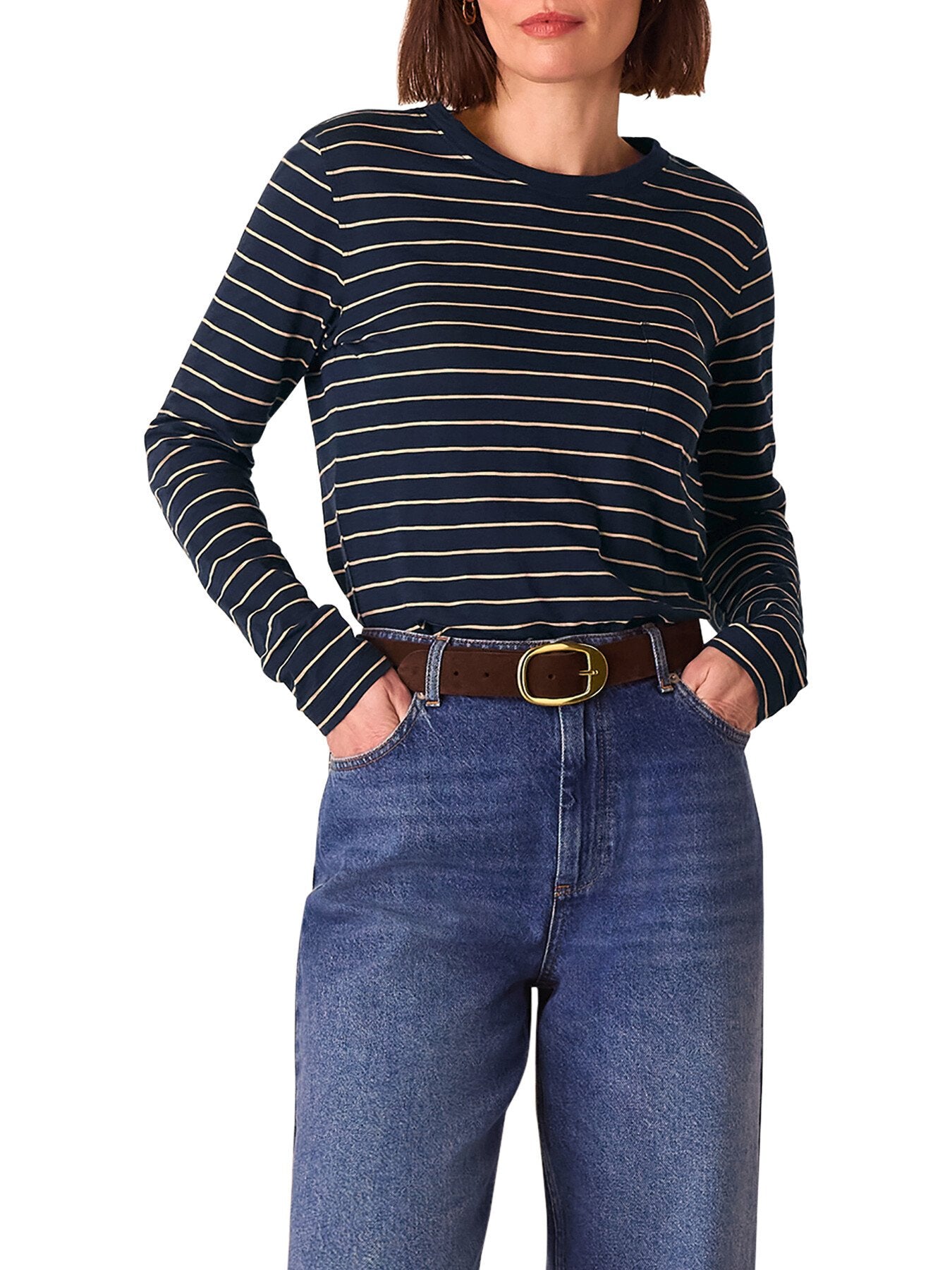 Stripe Crew Neck Pocket Top