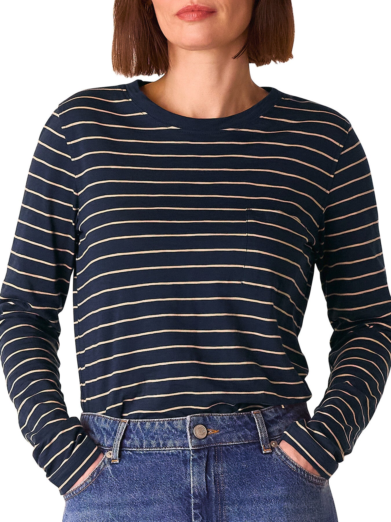 Stripe Crew Neck Pocket Top
