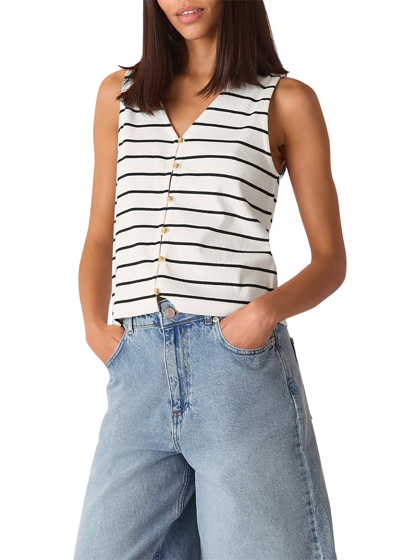 Stripe Button Front Tank