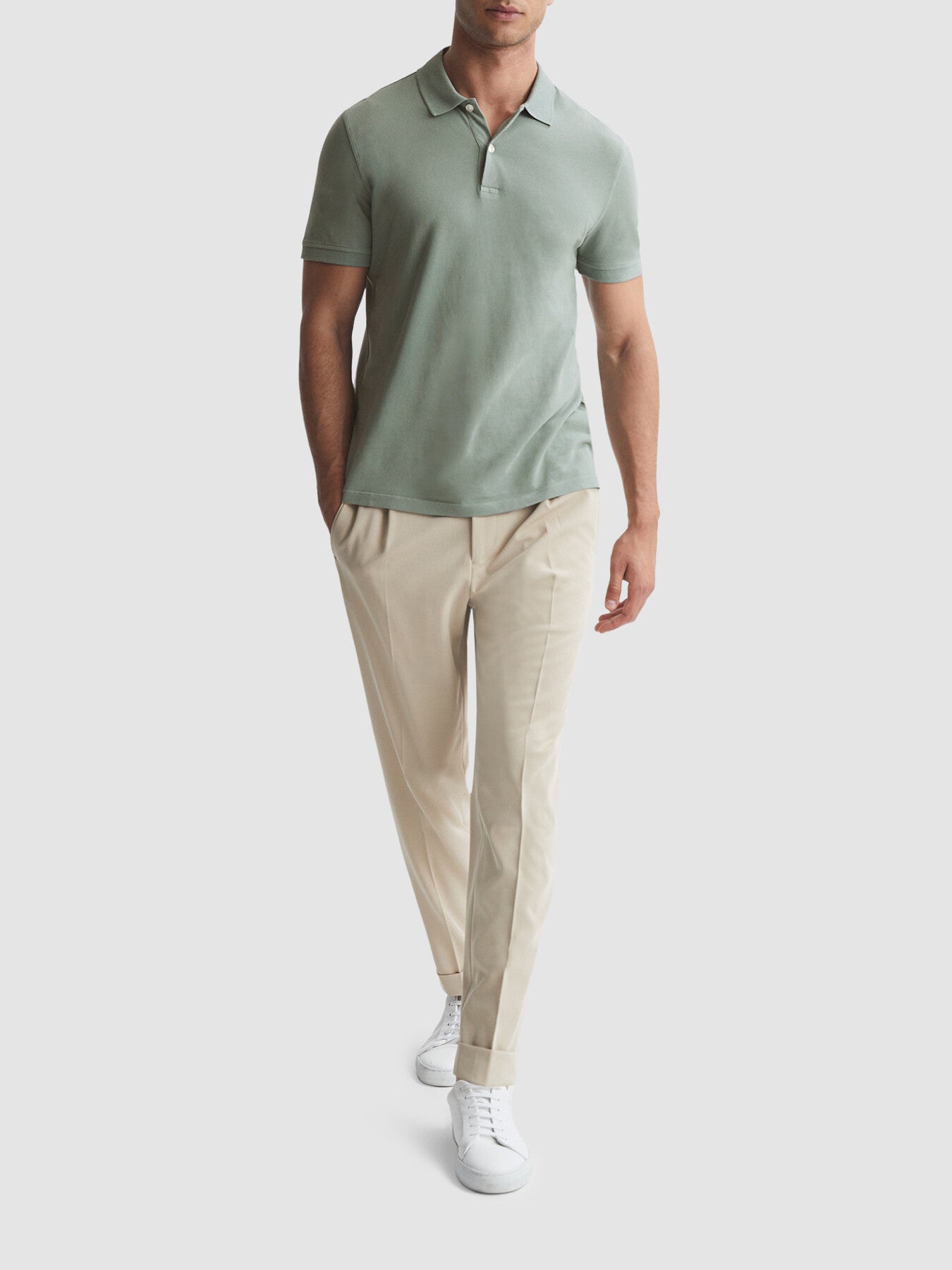Pale GreenPuro Slim Fit Garment Dye Polo Shirt