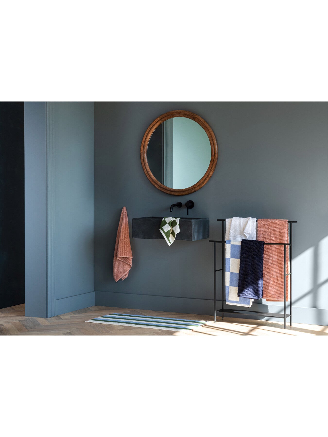 Genoa Round Wooden Wall Mirror 80cm Walnut Finish