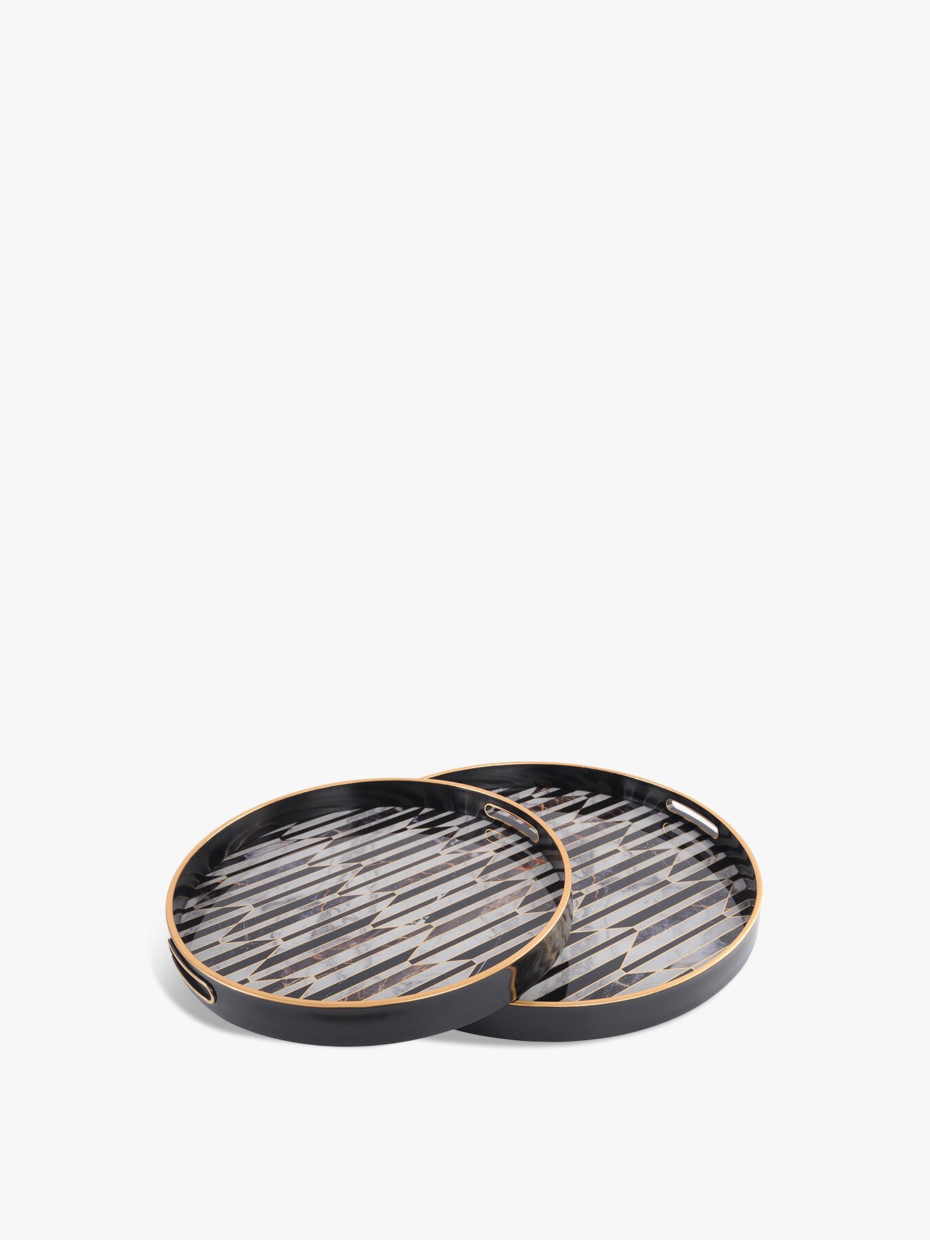 Set of Two Black And Antique Gold Geometric Patte