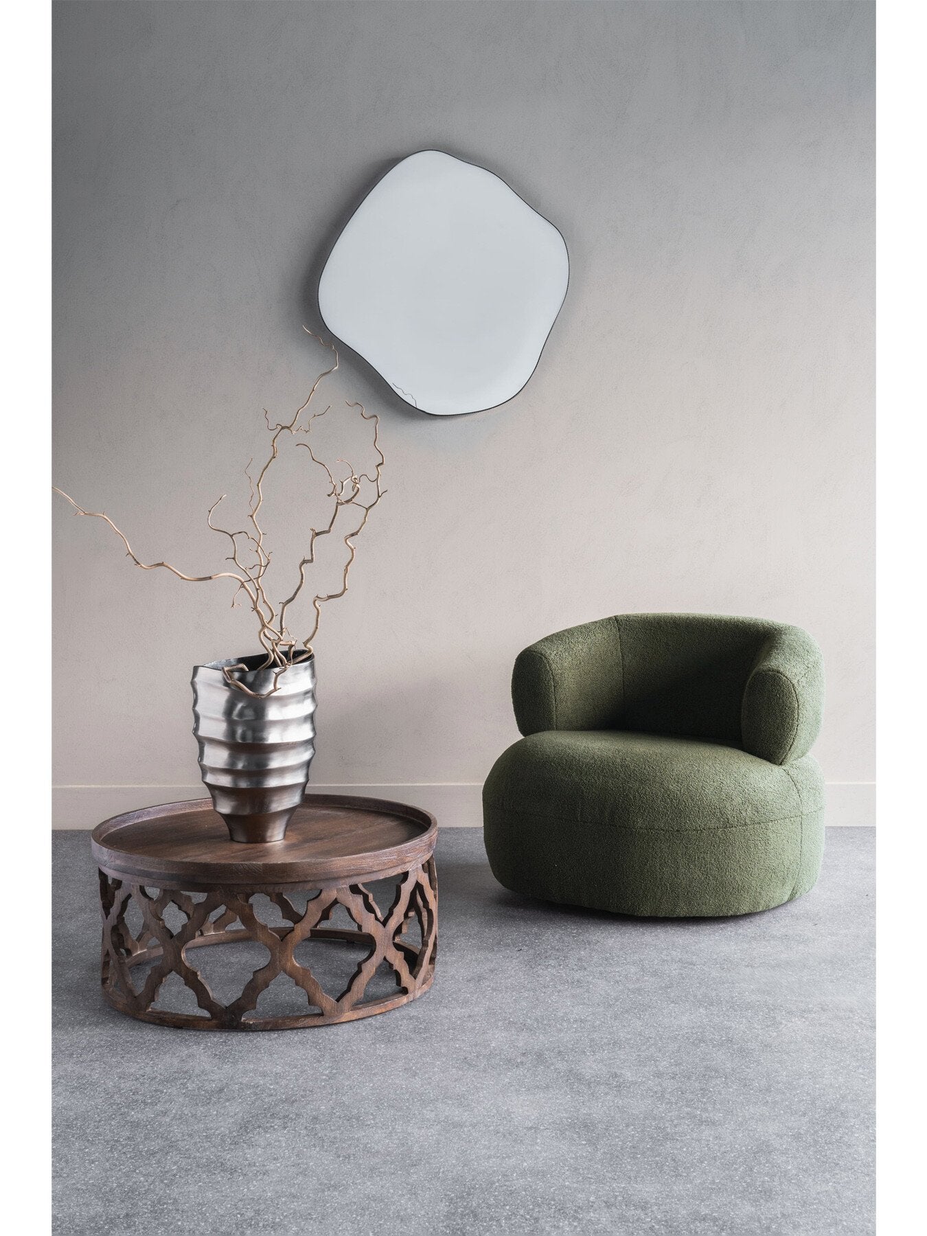 Organic Metal Framed Mirror Oak Wood Finish Medium