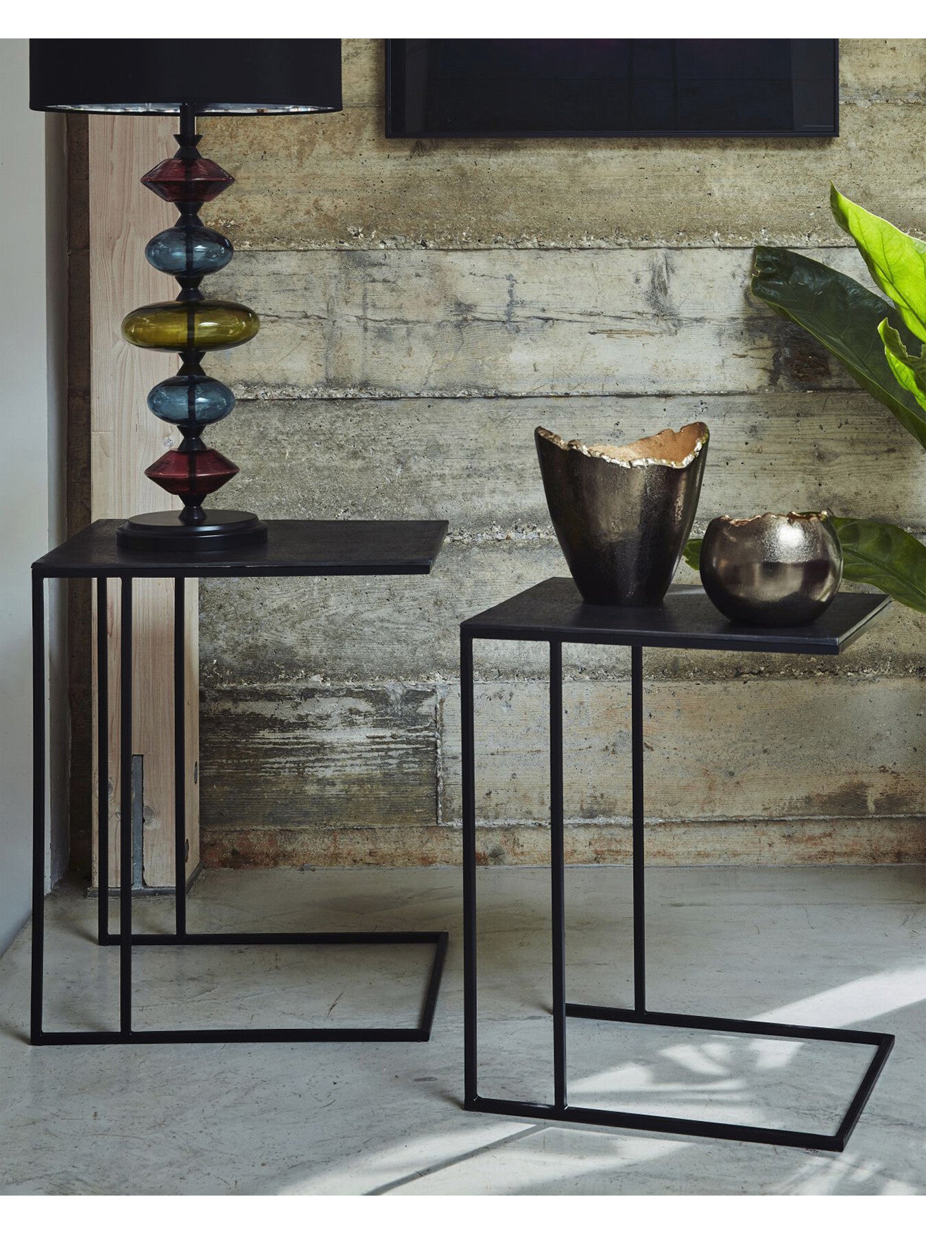 Luna Graphite Textured Aluminium Set of 2 Side Tables