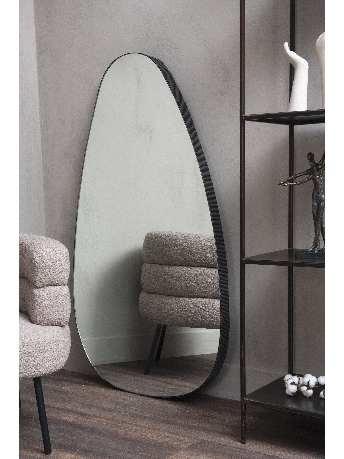 Organic Oversized Metal Framed Mirror Oak Wood Finish
