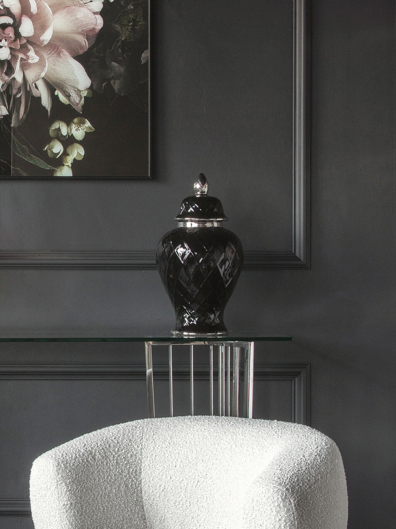 Mayfair Black and Silver Ceramic Ginger Jar