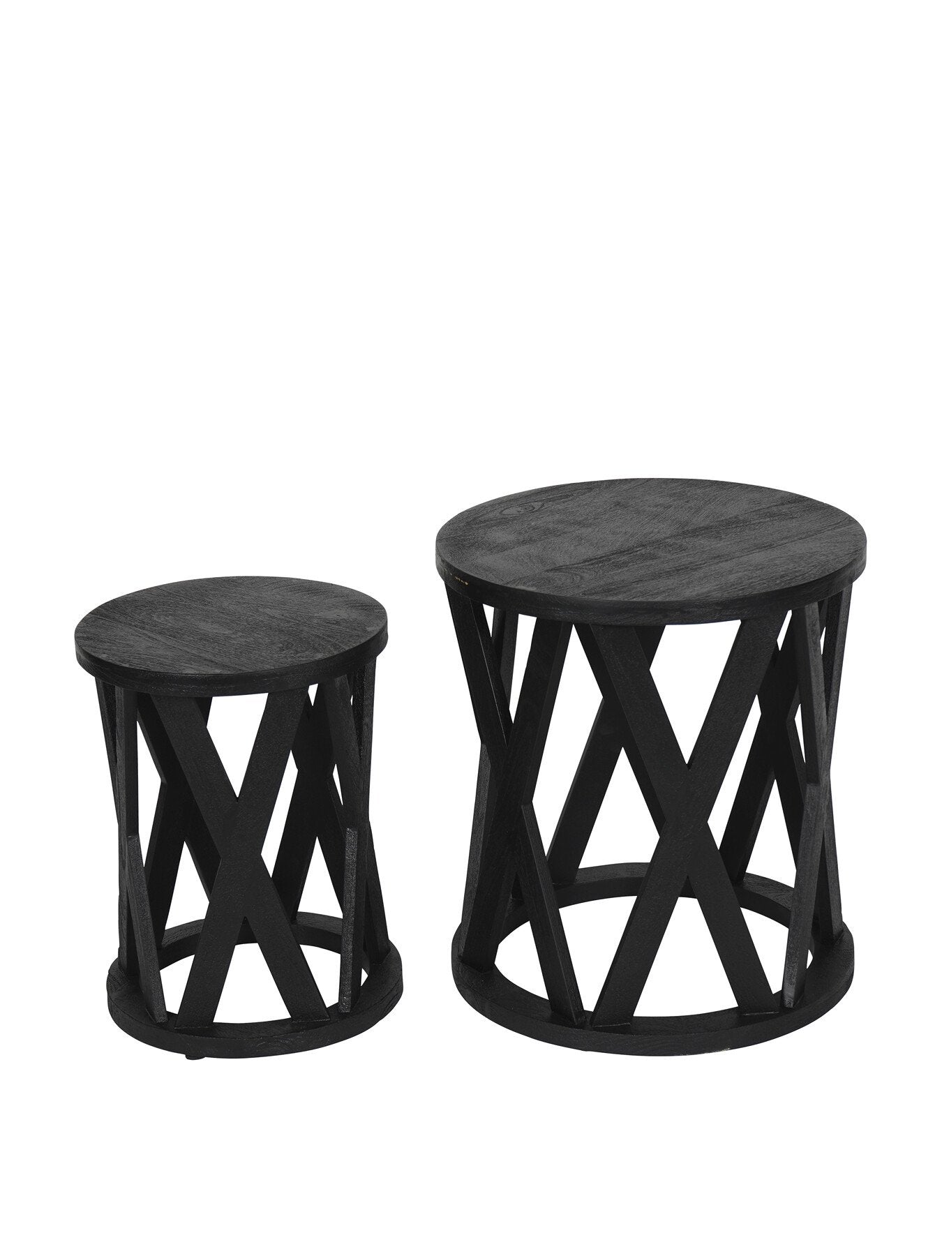Cali Solid Wooden Set of 2 Nesting Side Tables in Blac