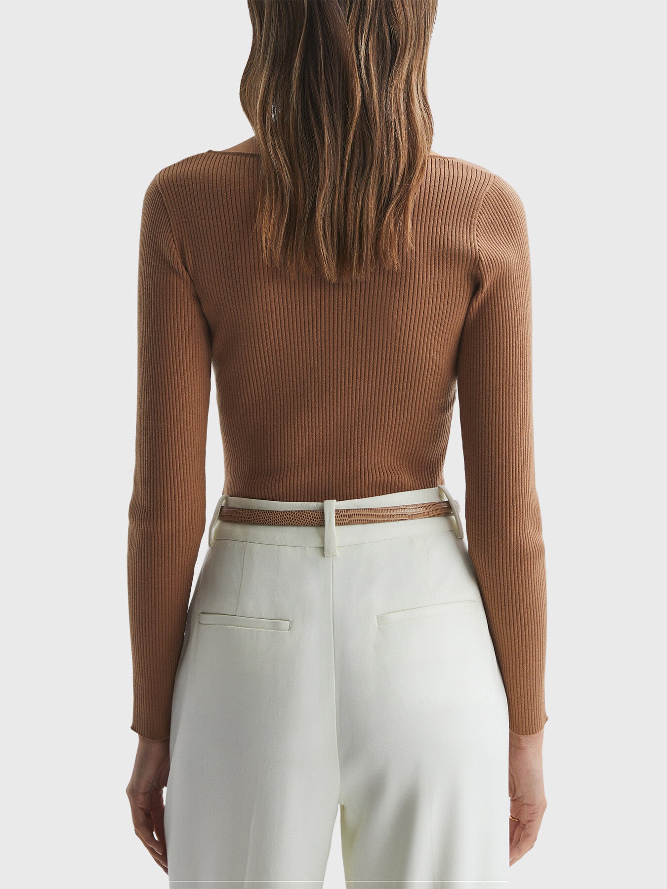 Sasha Fitted Ribbed Asymmetric Neck T-Shirt