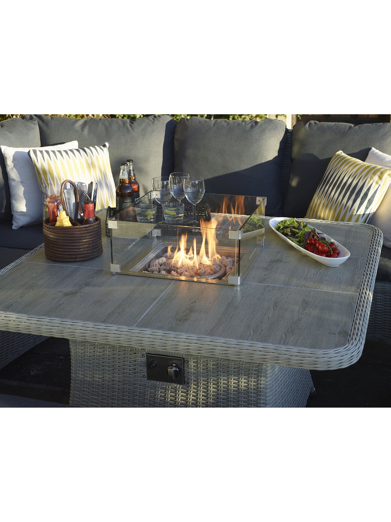 Monterey Modular Sofa Dining Table Set with Firepi