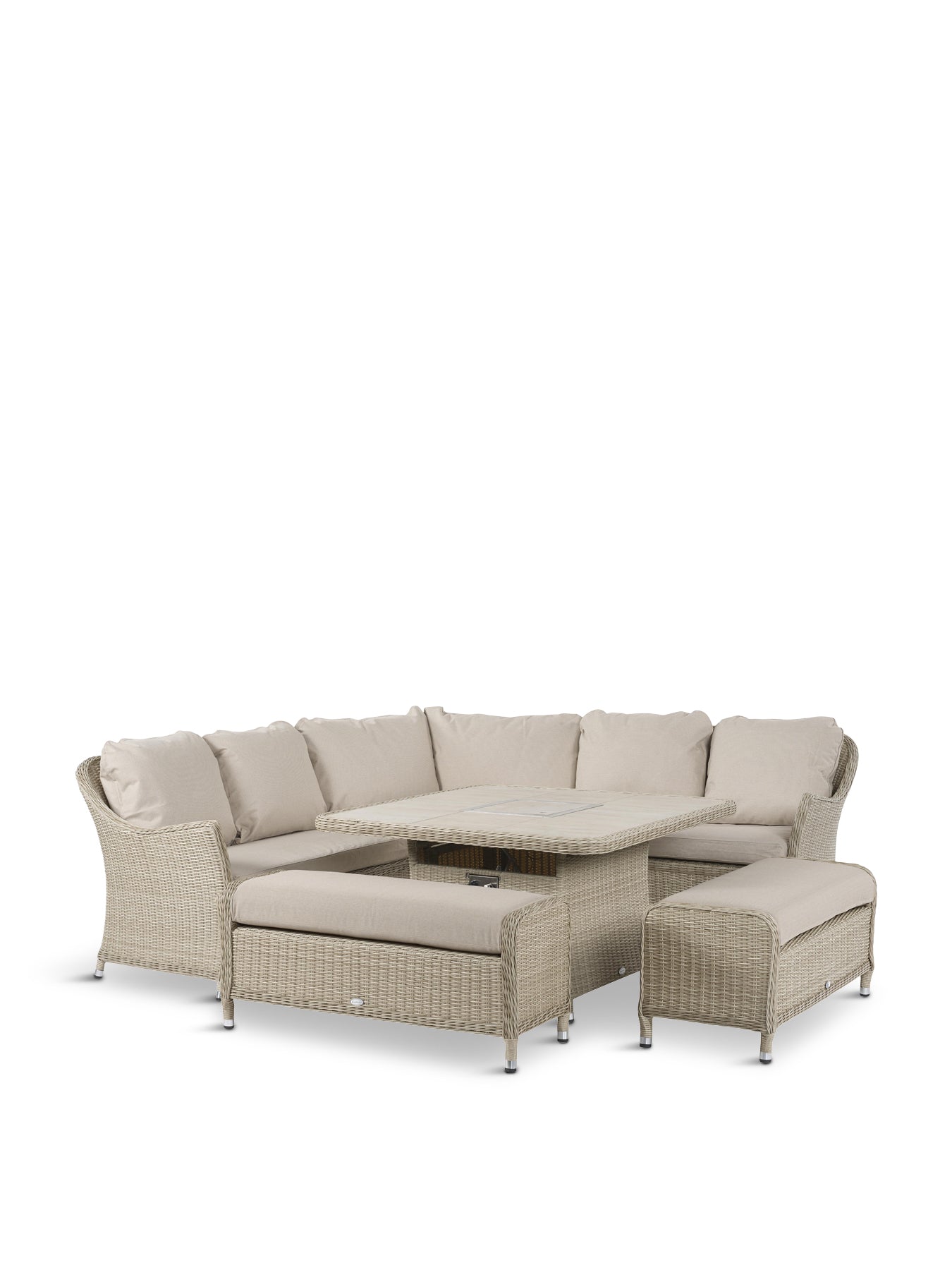 Monterey Square Sofa with Ceramic Firepit Table & Two Benches