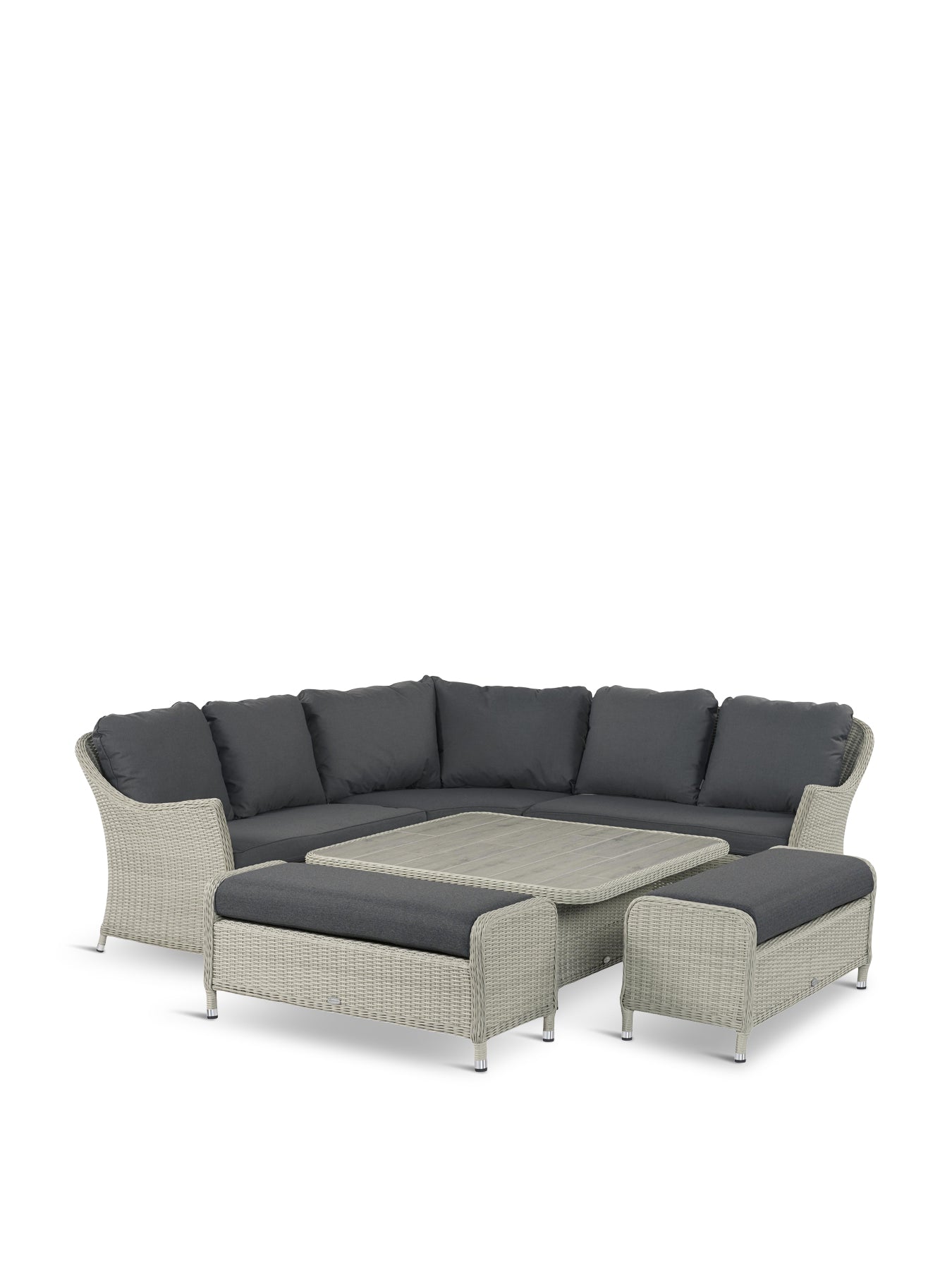 Monterey Rattan Curved Corner Sofa with Square Dual Height Table & 2 Benches