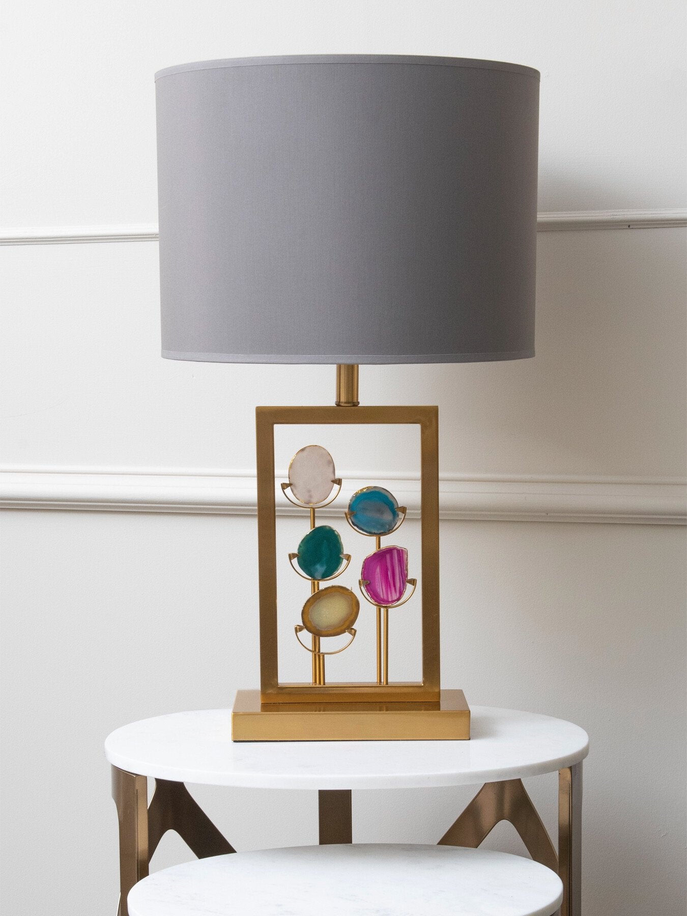 Brass and Agate Lamp (Base Only), suits 16 inch shade