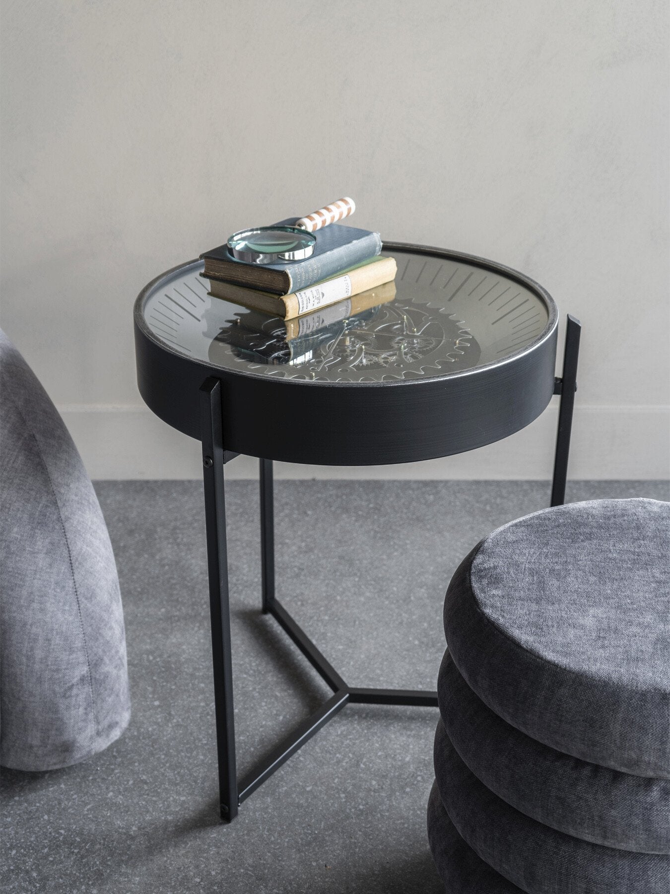 Palladium Side Table Clock with Moving Dials B