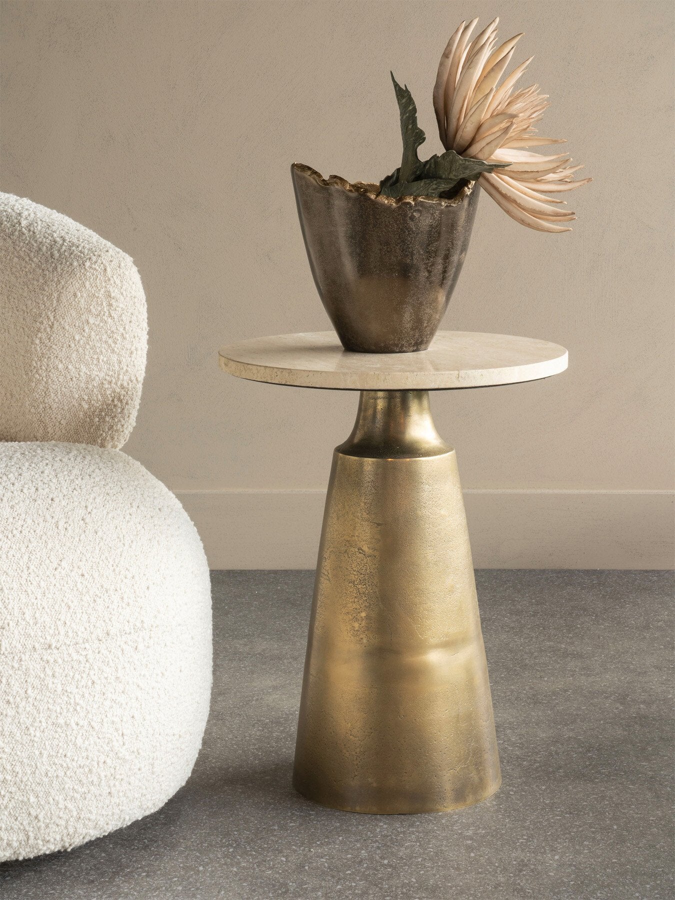 Clifton II Light Travertine Side Table 40cm