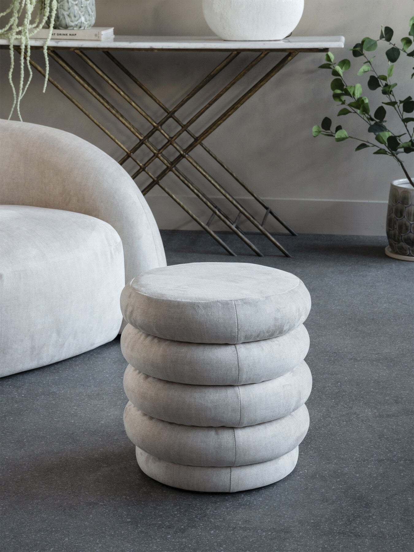 Casa Upholstered Stool with Fabric Base Cream