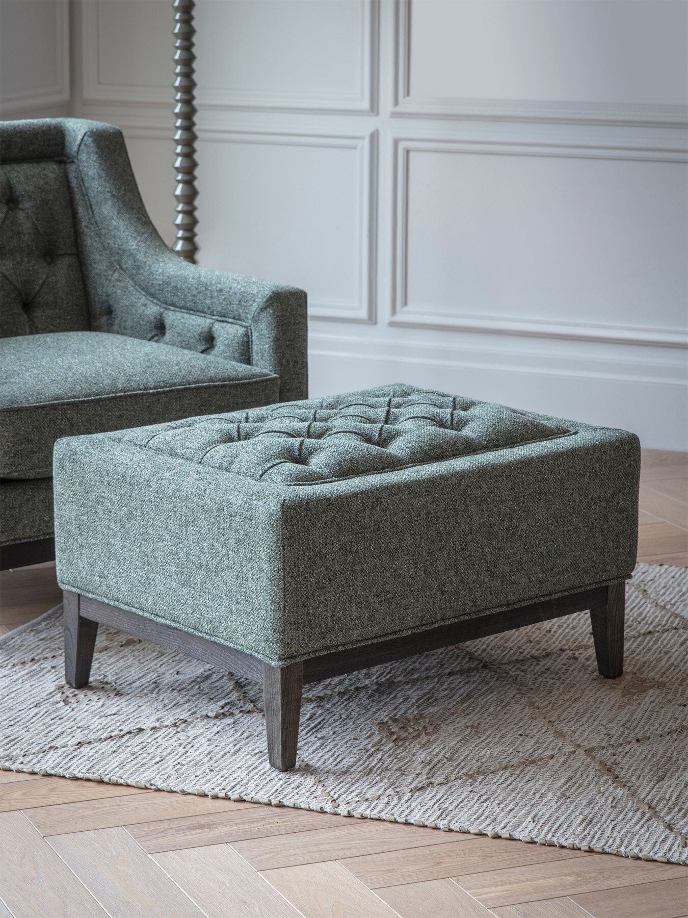 Theodore Buttoned Stool Forest Green