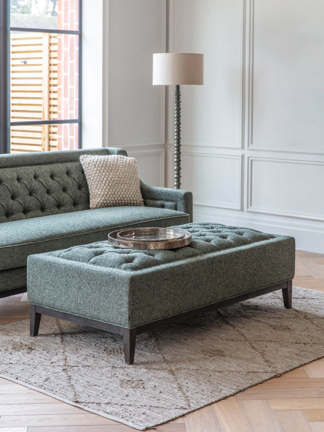Theodore Buttoned XL Ottoman Forest Green