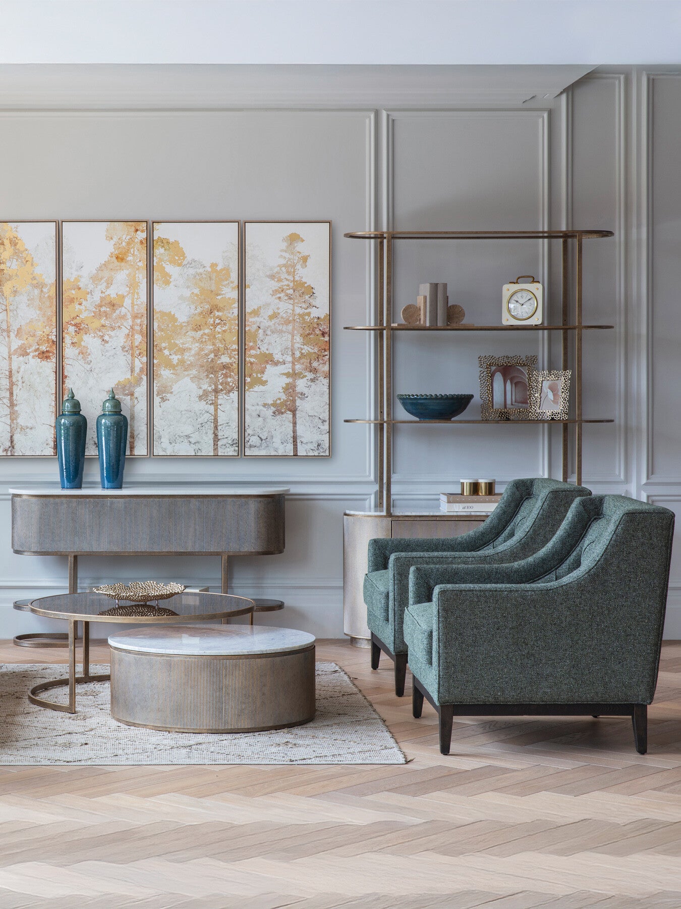 Belvedere Aged Shelving Unit With Storage