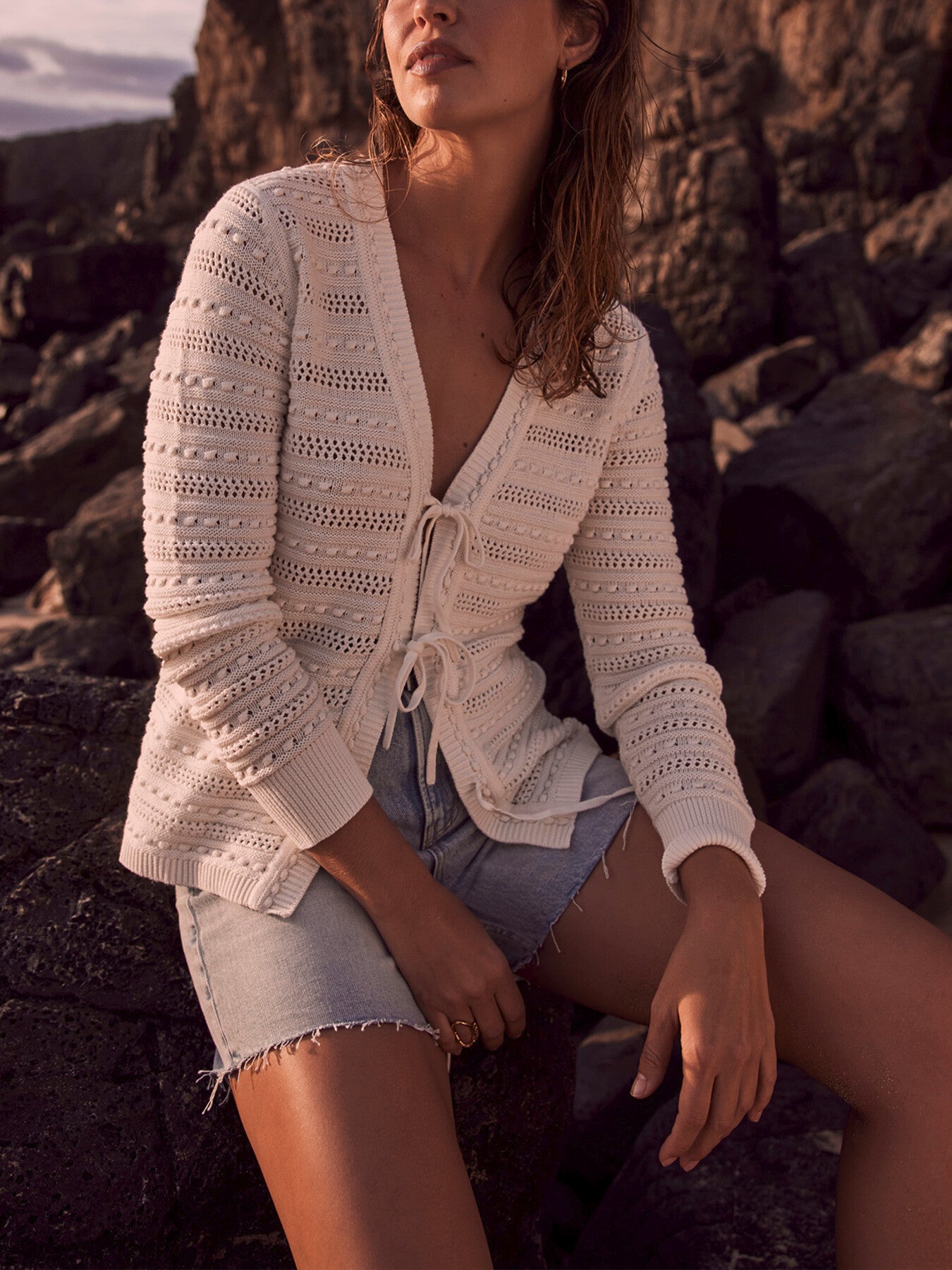 White Cotton Crochet Cardigan