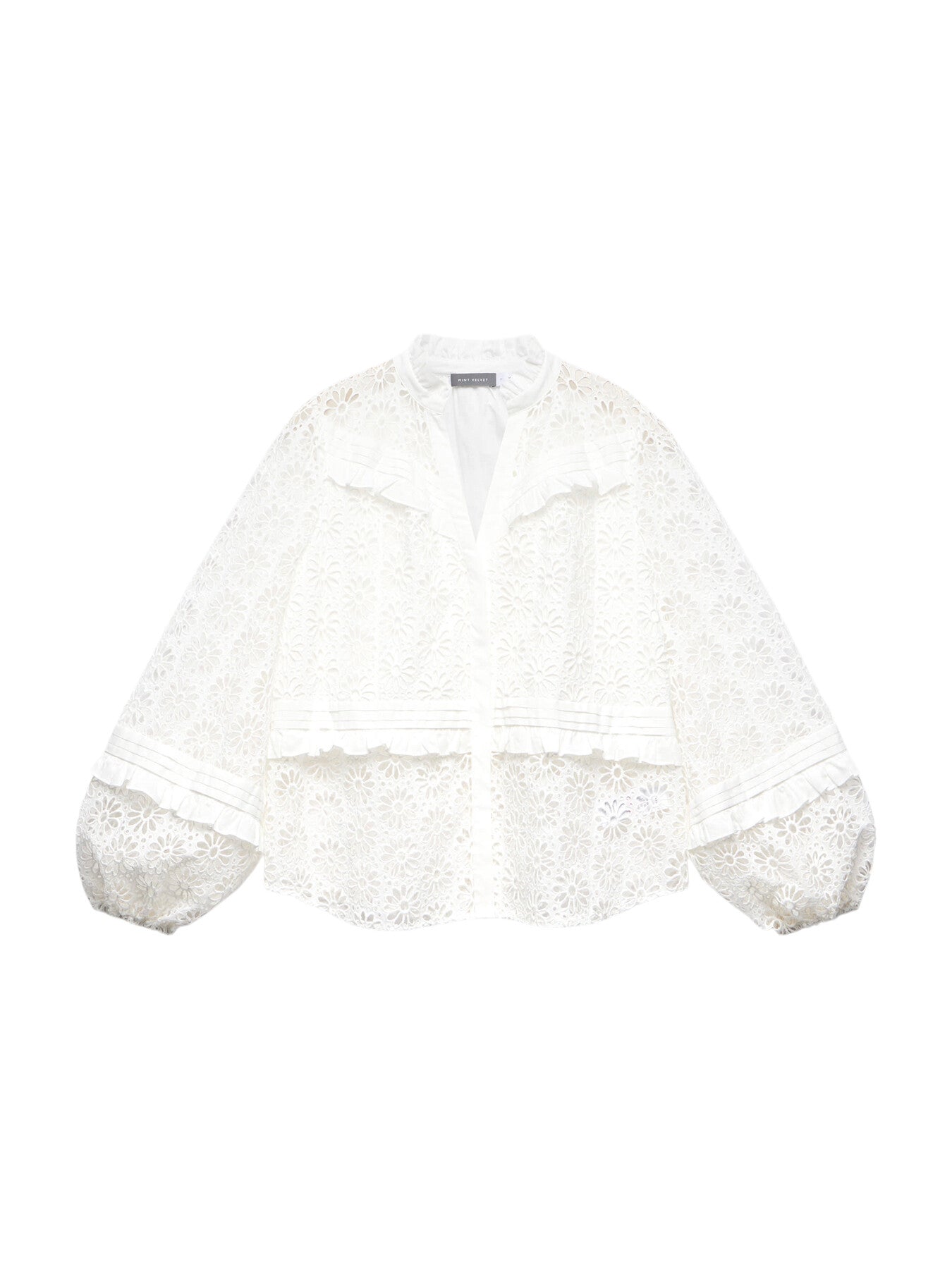 White Cotton Floral Blouse