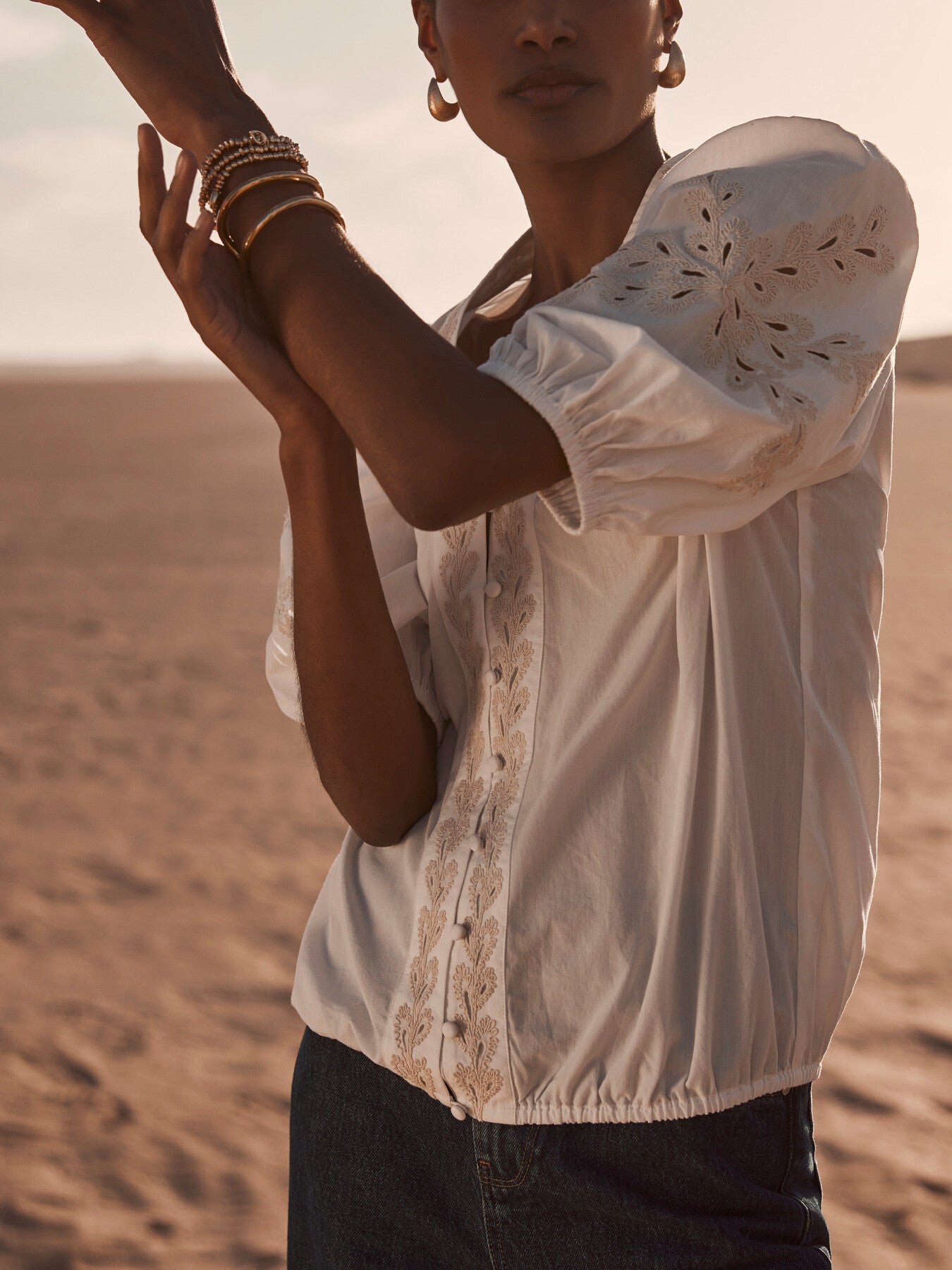 White Cotton Embroidered Blouse