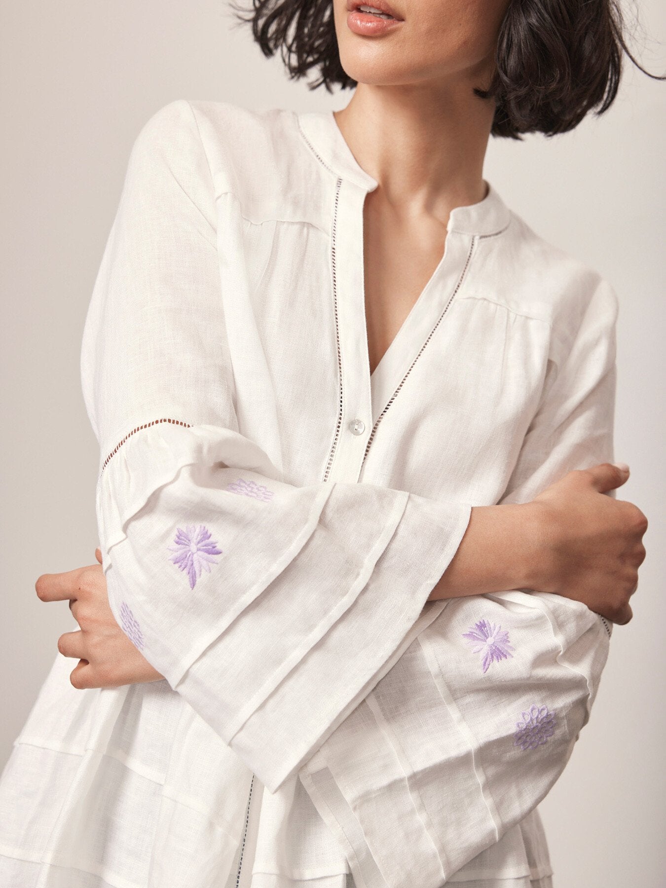 White Embroidered Linen Blouse