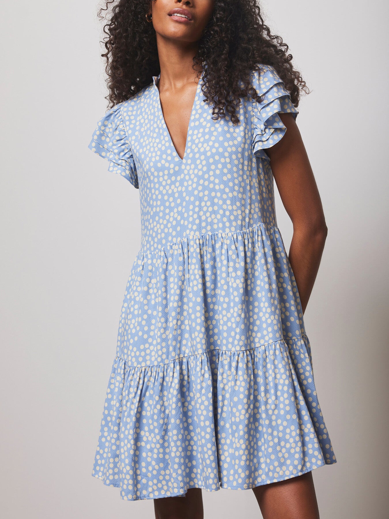 Spot Print Tiered Mini Dress