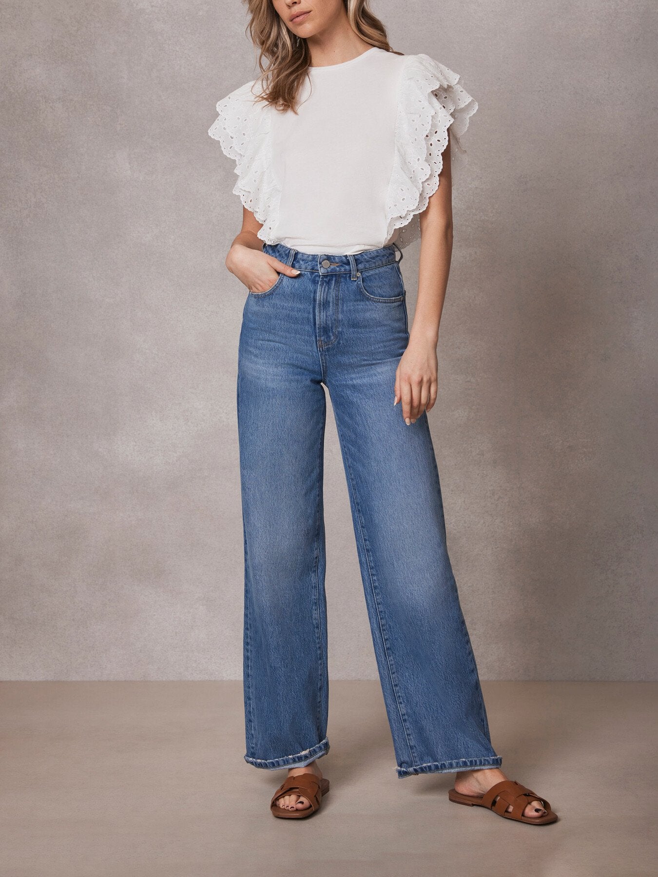 White Cotton Broderie Ruffle Top