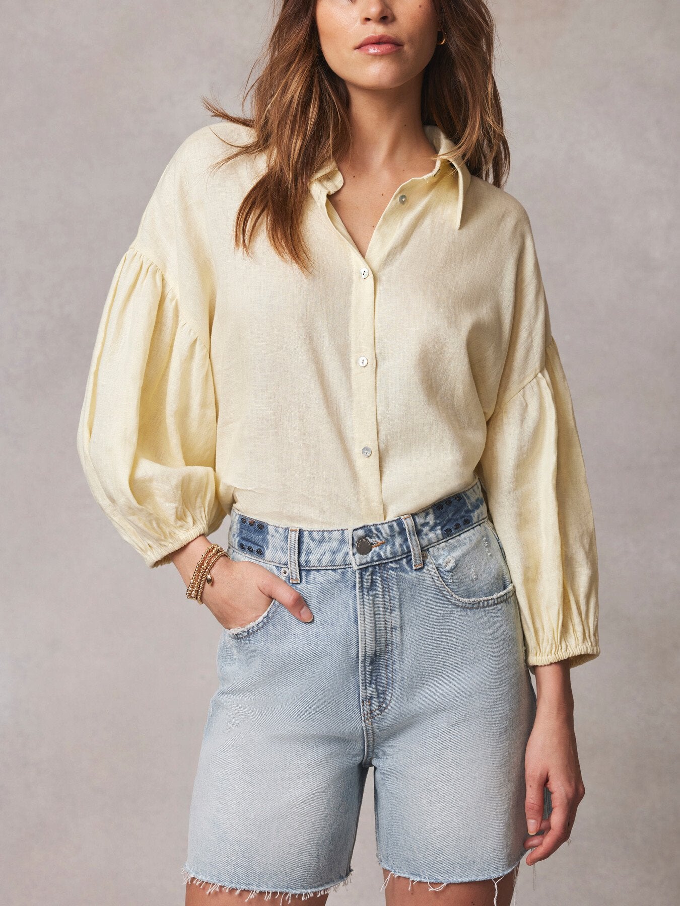 Linen Puff Sleeve Shirt