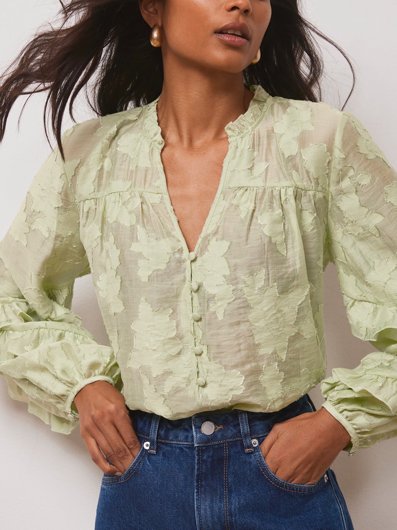Jacquard Ruffle Blouse