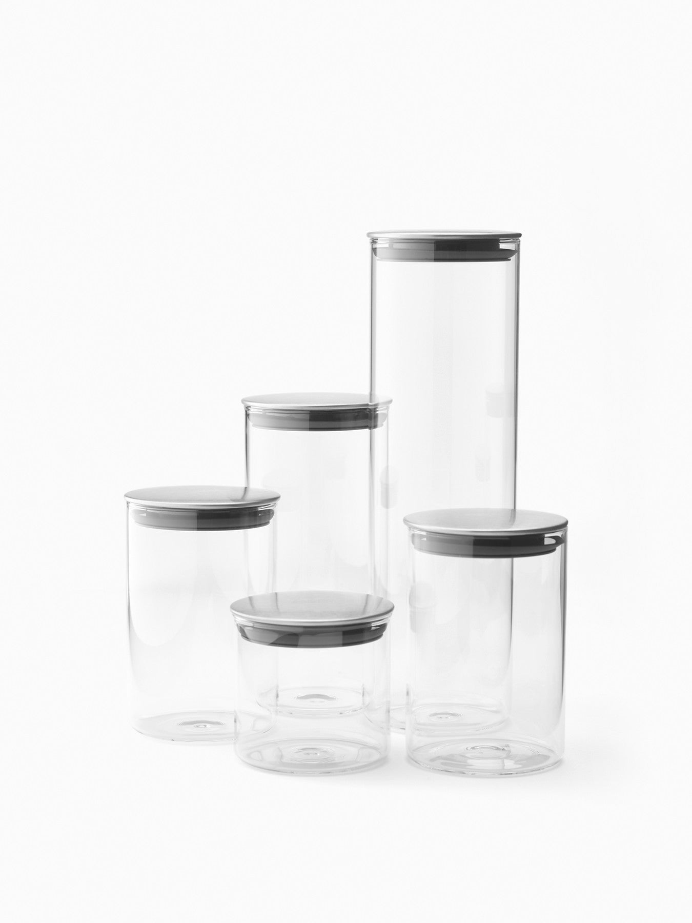 Podium Steel 5-piece Glass Storage Jar Set with Stand