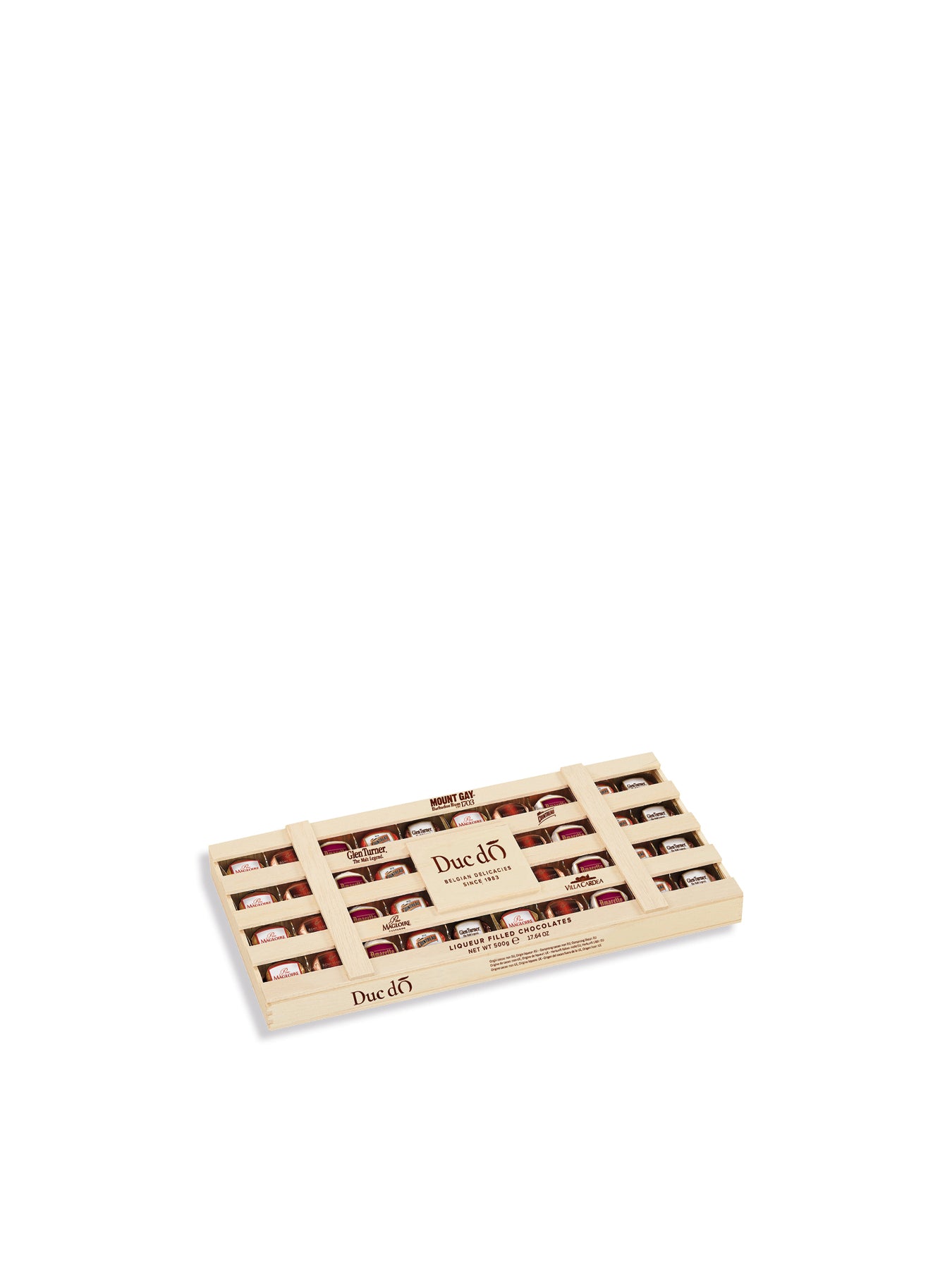 Duc d’O Wooden Crate of Assorted Liqueur Filled Chocolates With Sugar Crust