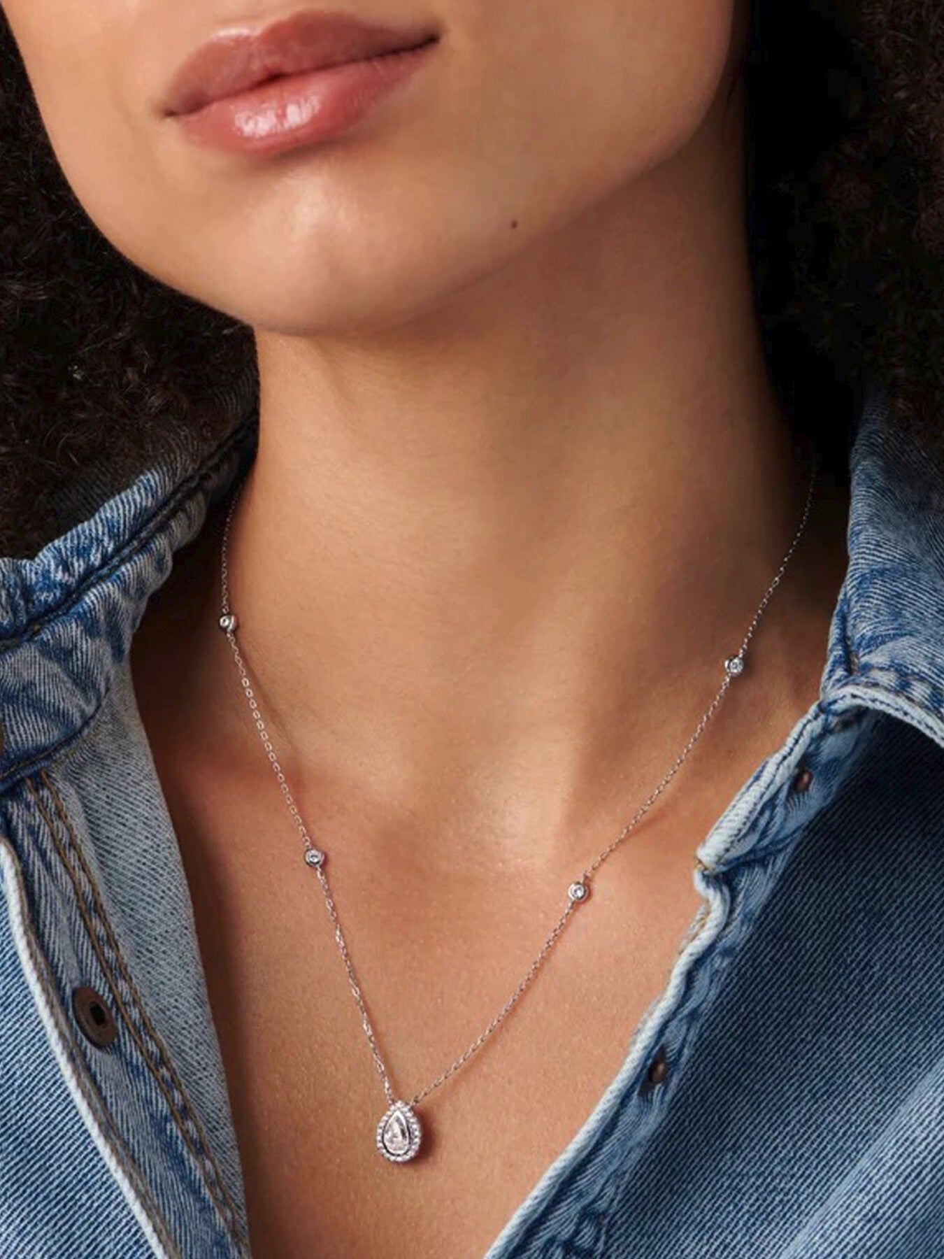 Emile Pear Borderset Pendant Necklace
