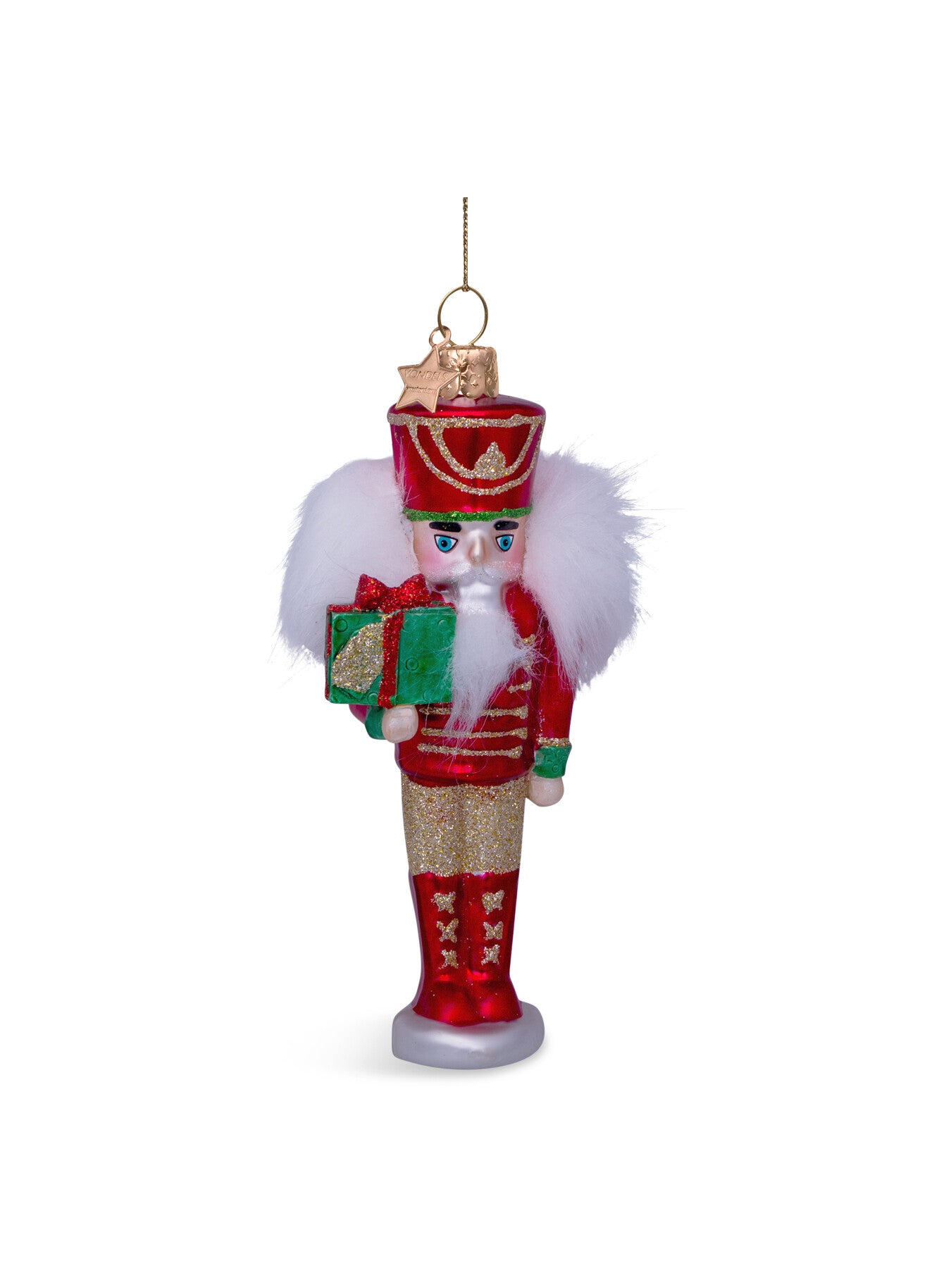 Ornament glass nutcracker redgreen H16cm