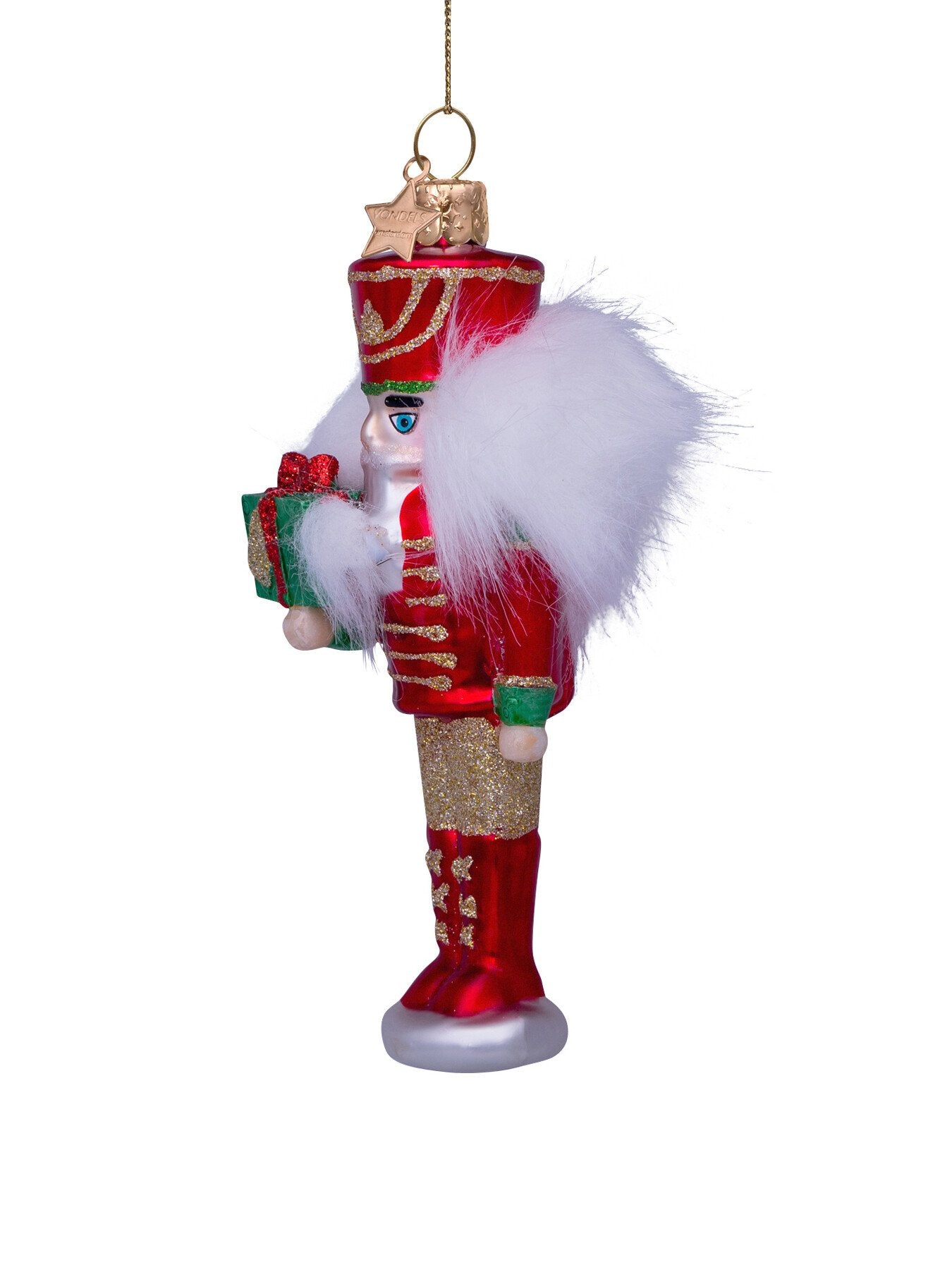 Ornament glass nutcracker redgreen H16cm