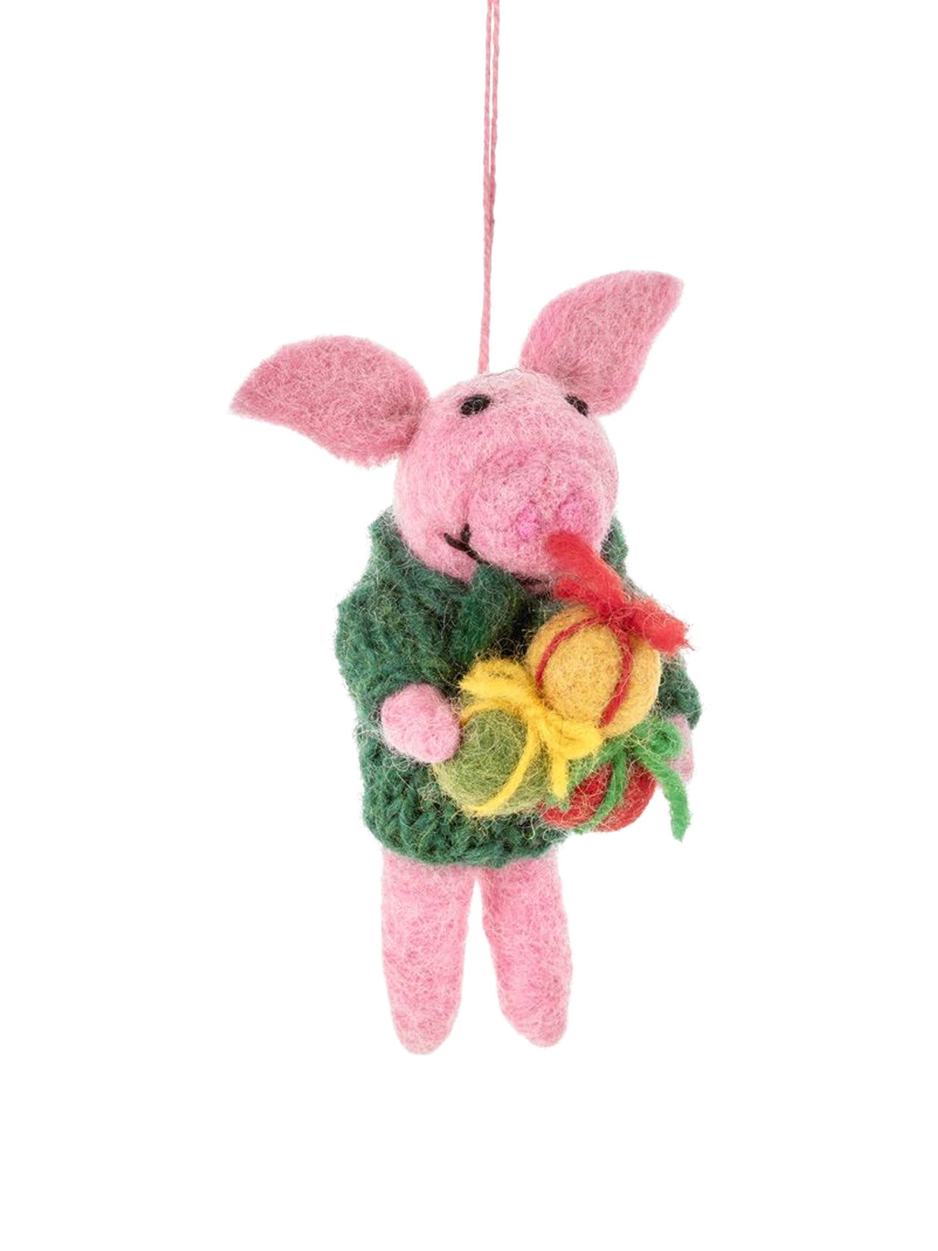 Handmade Felt Poppy the Pig Hanging Christmas Decoration